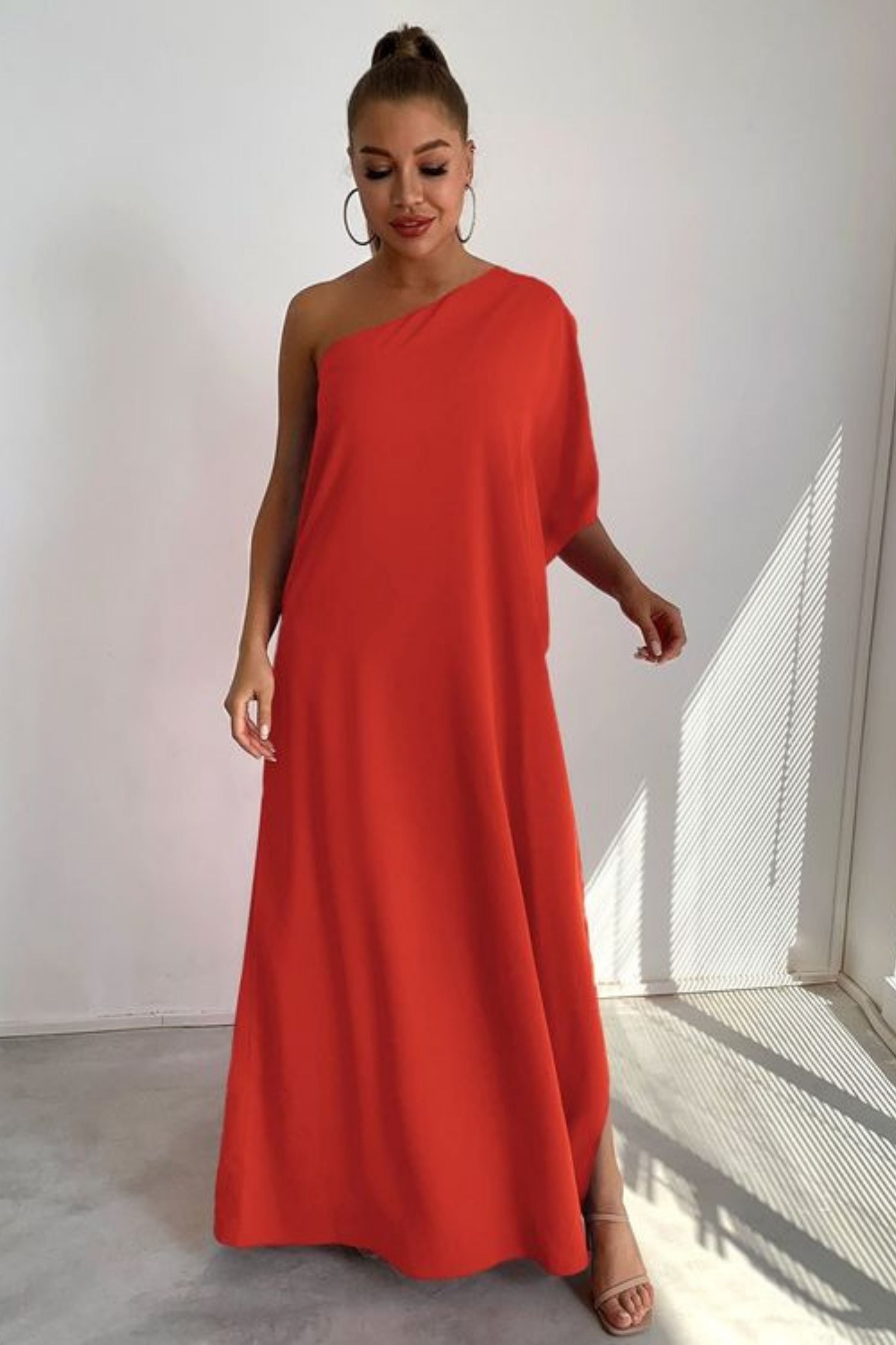 ORANGE ONE SHOULDER SPLIT MAXI DRESS