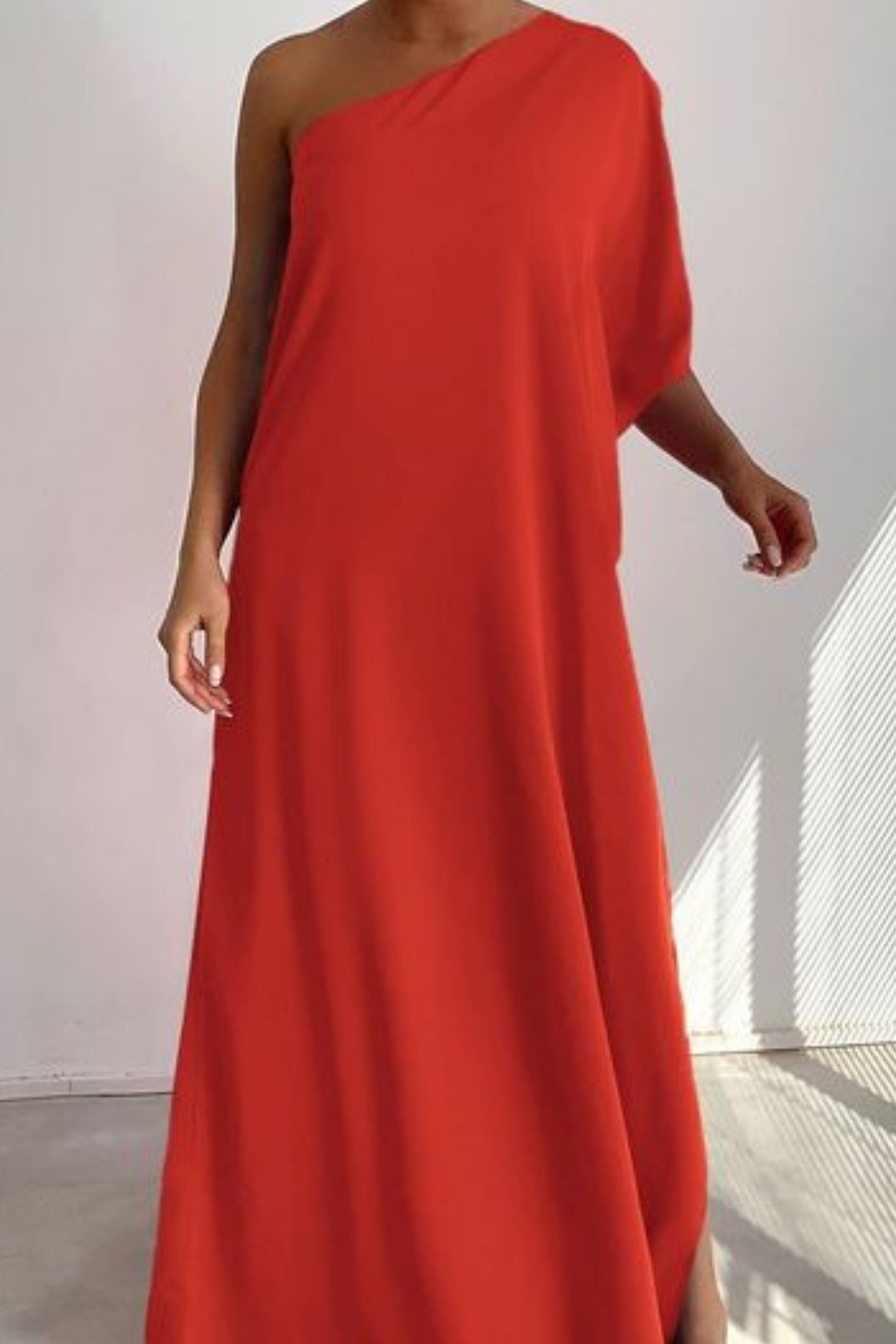 ORANGE ONE SHOULDER SPLIT MAXI DRESS