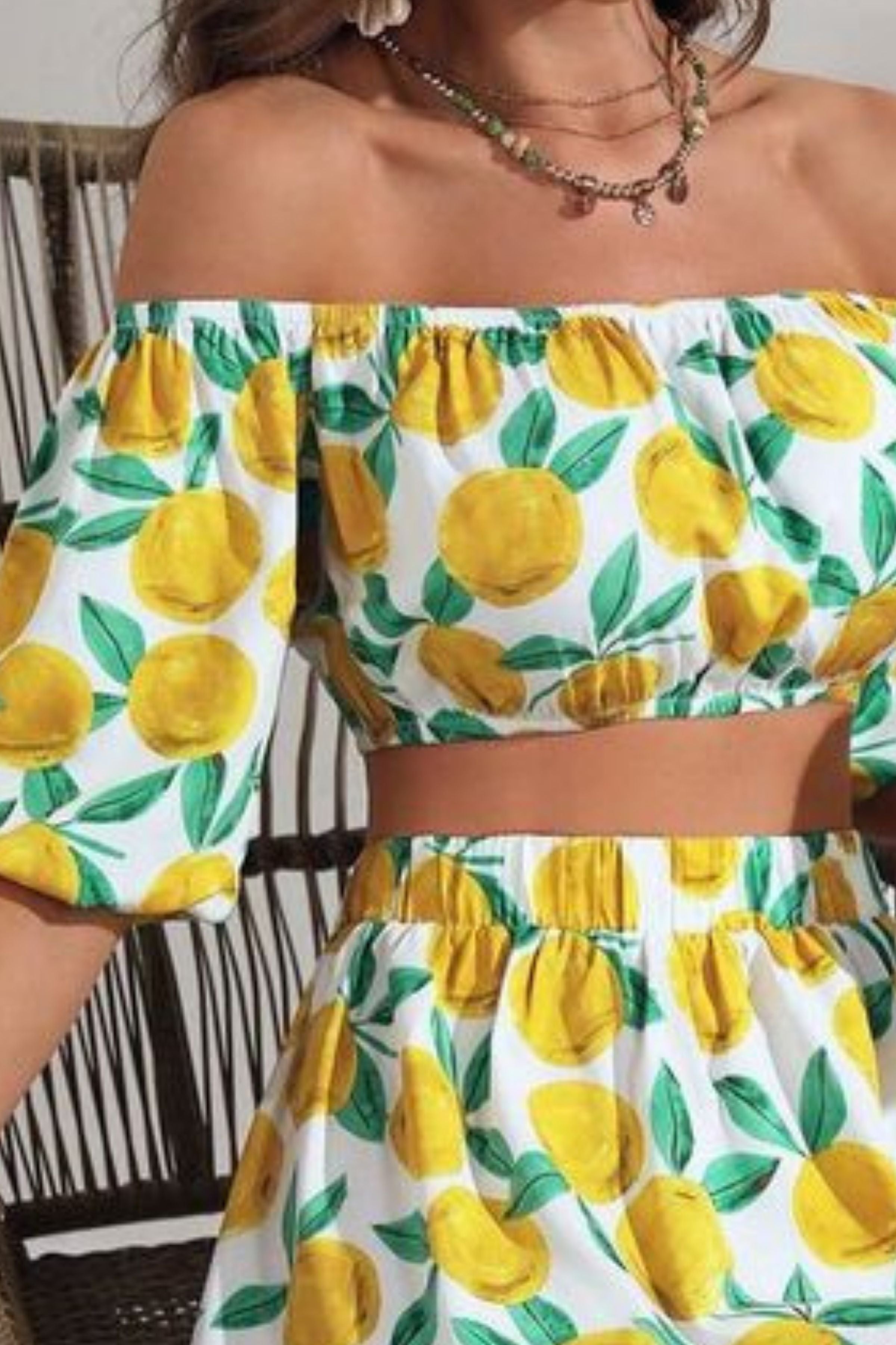 LEMON OFF SHOULDER CROP AND SKIRT