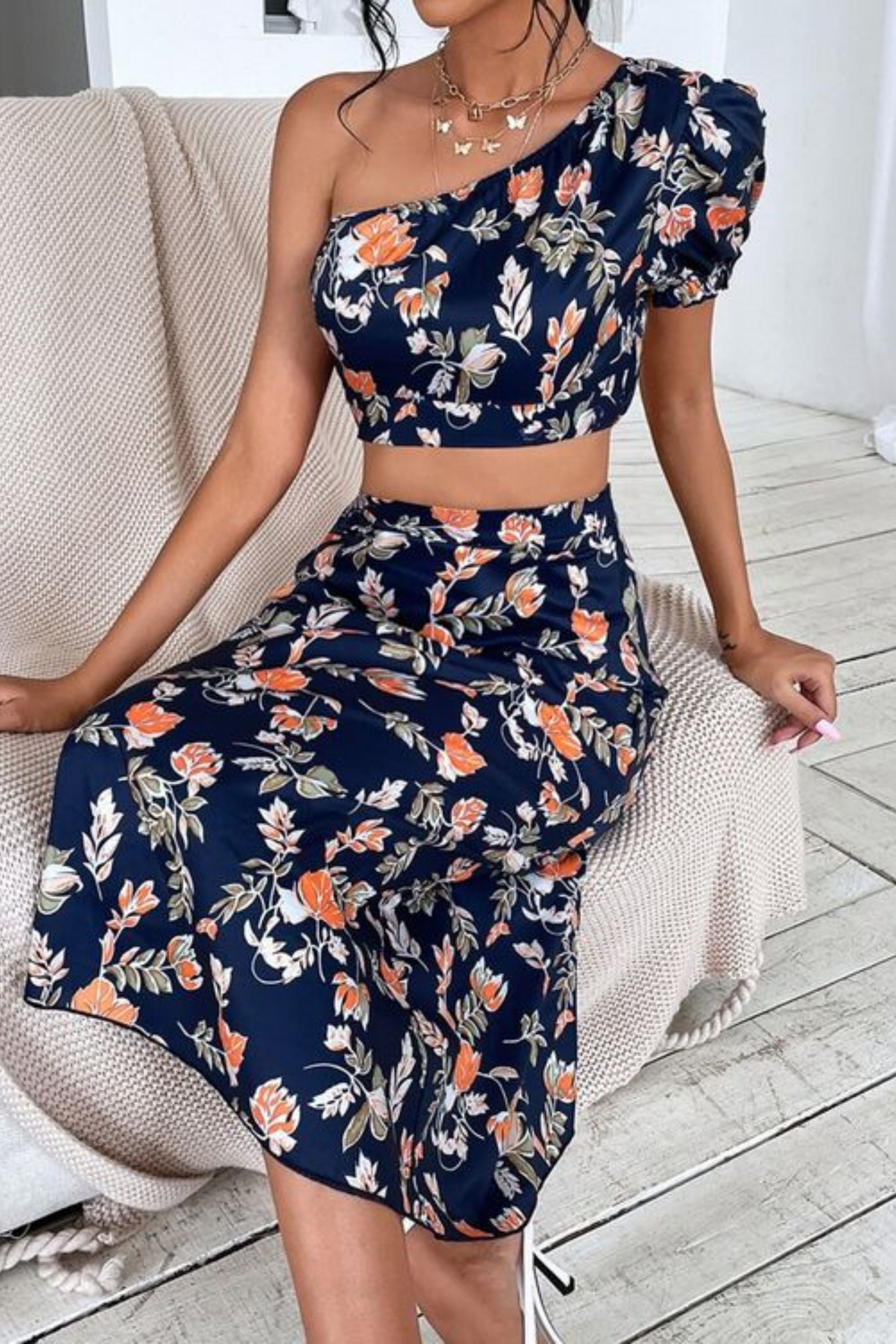 MARDI GRASS ONE SHOULDER TOP & SKIRT