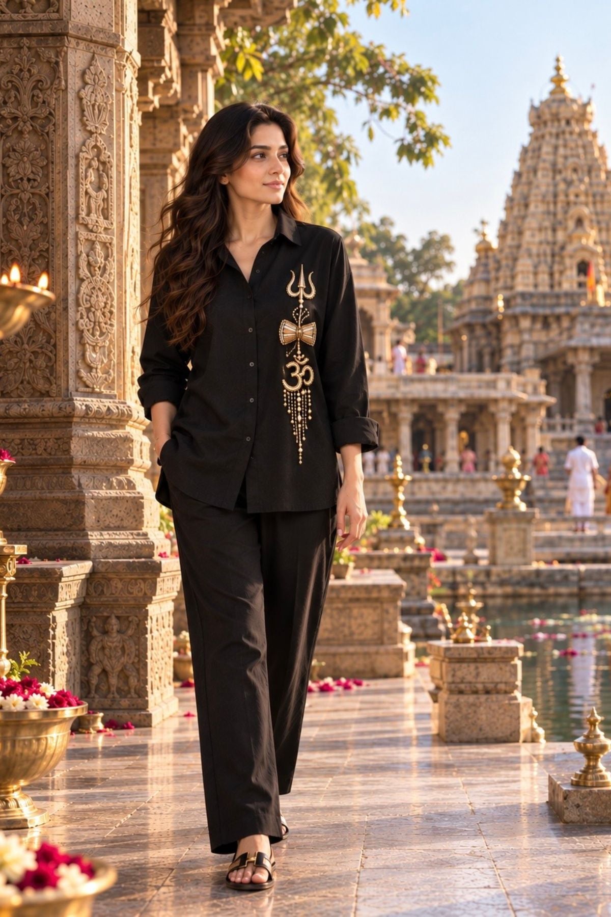 Trishul & Om Embroidered Shirt Pant Set