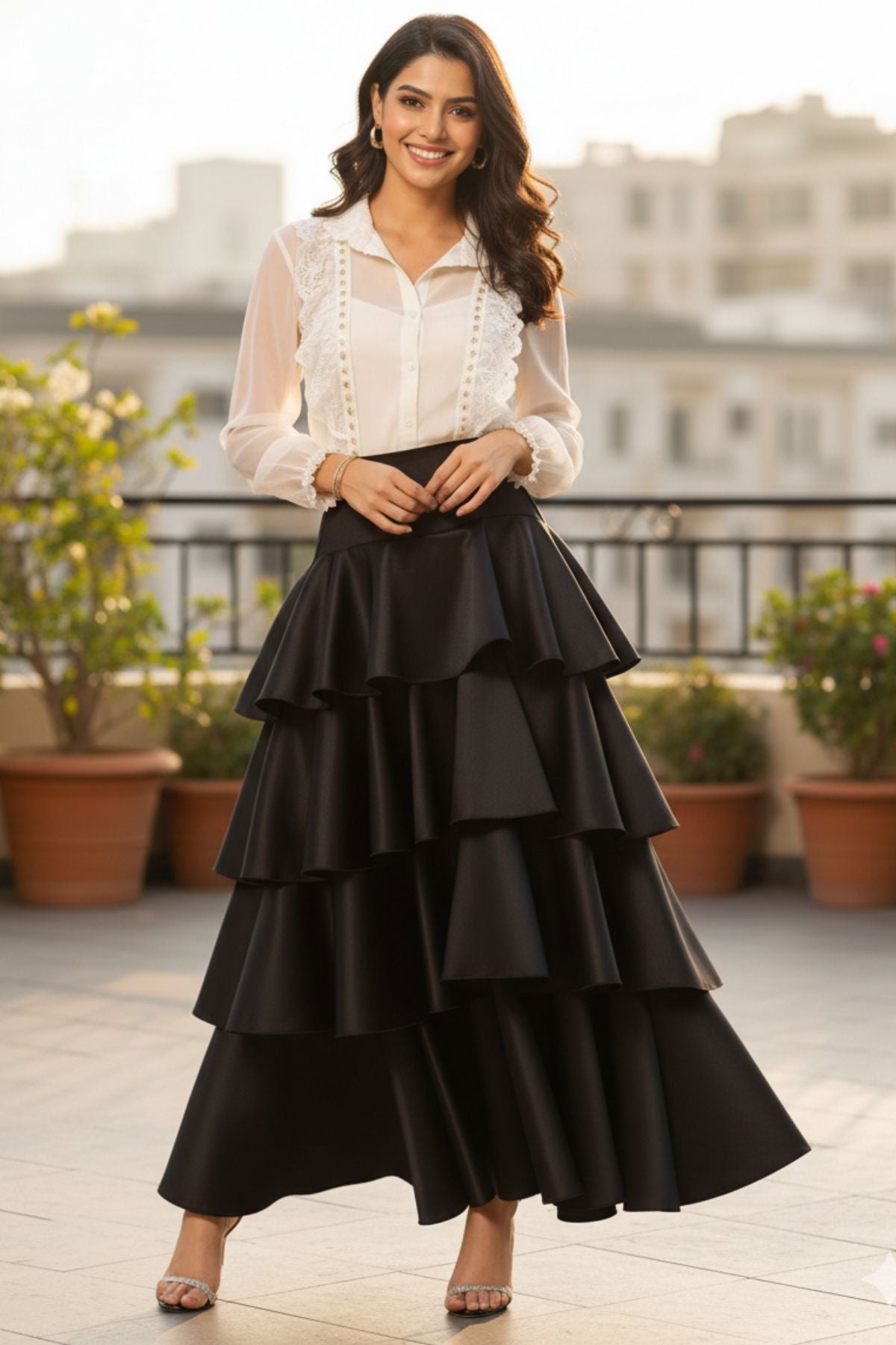 Black Ruffle Flow Skirt