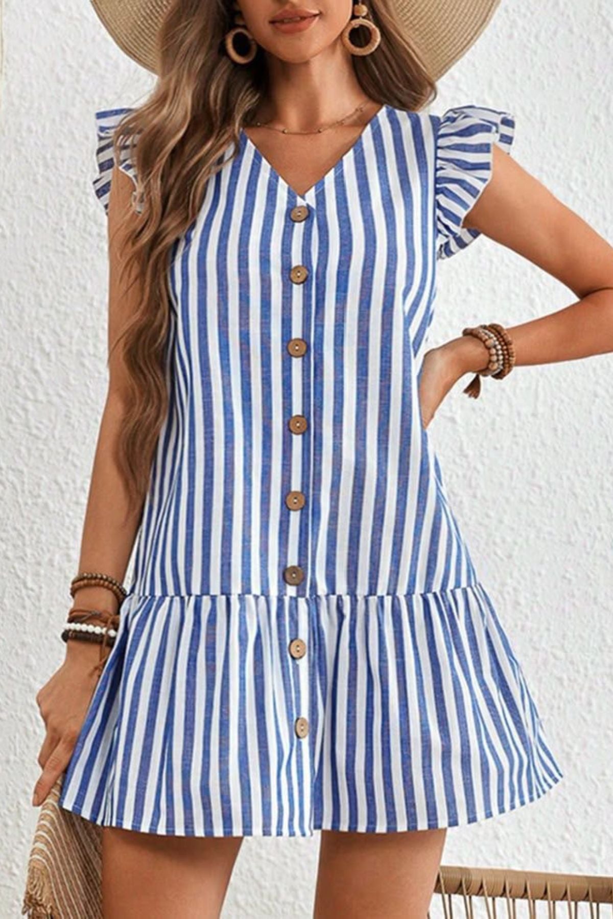 Blue Ripple Ruffle Dress