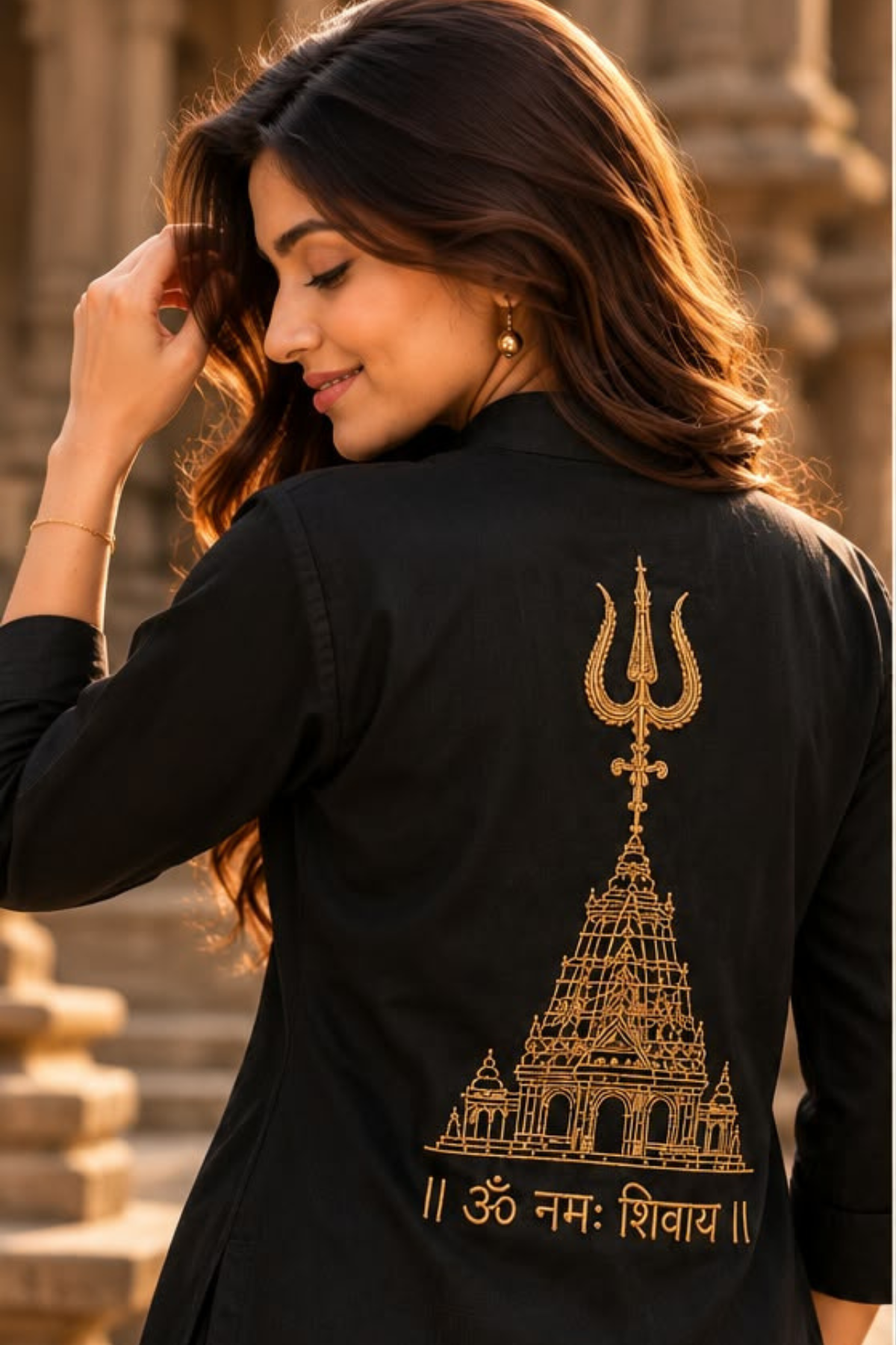 Trishul Temple Embroidered Kurta Set