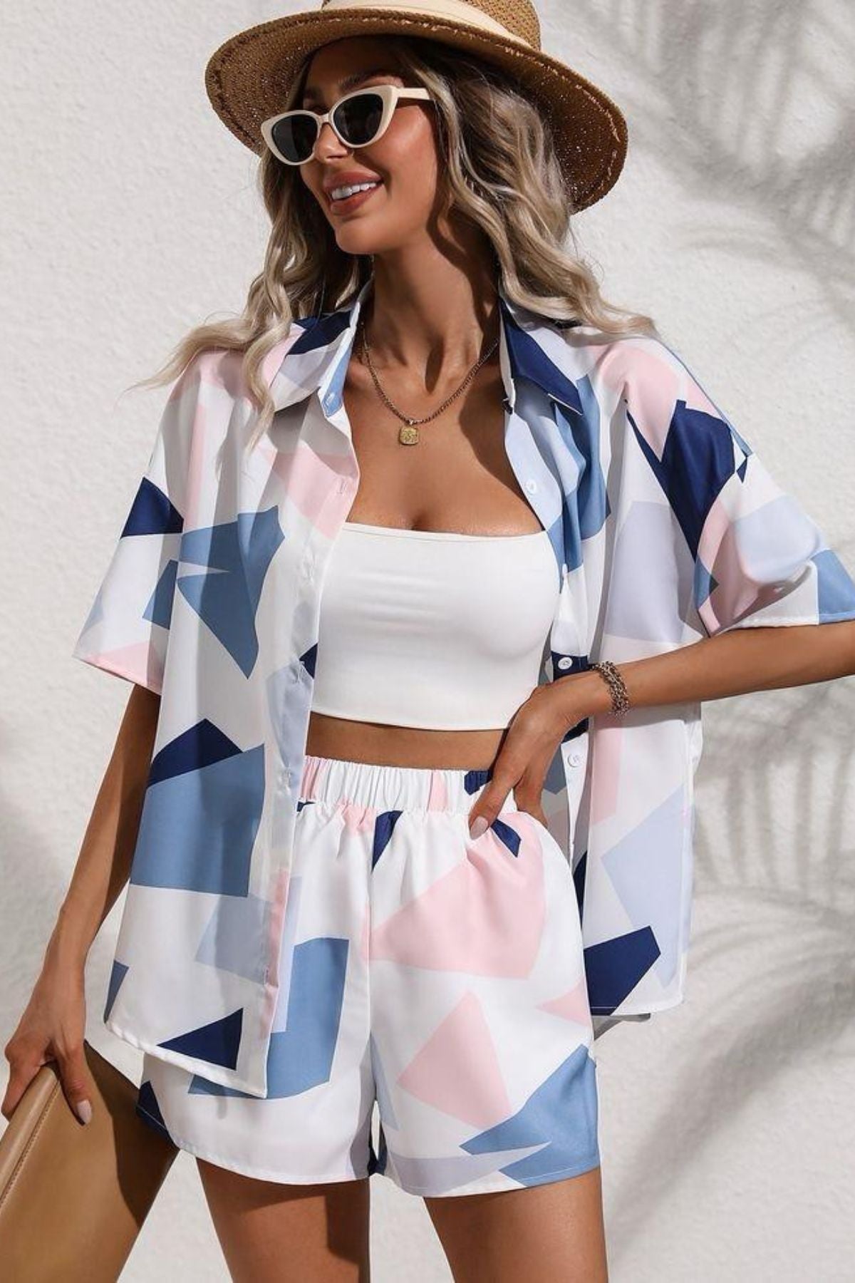 COSMIC GRID KIMONO AND SHORTS SET