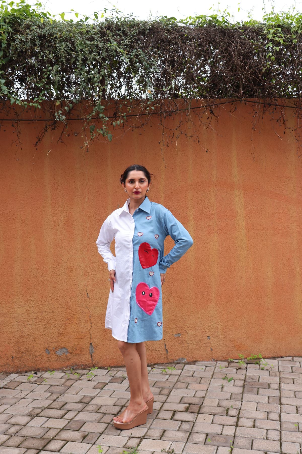Heart Contrast Shirt Dress