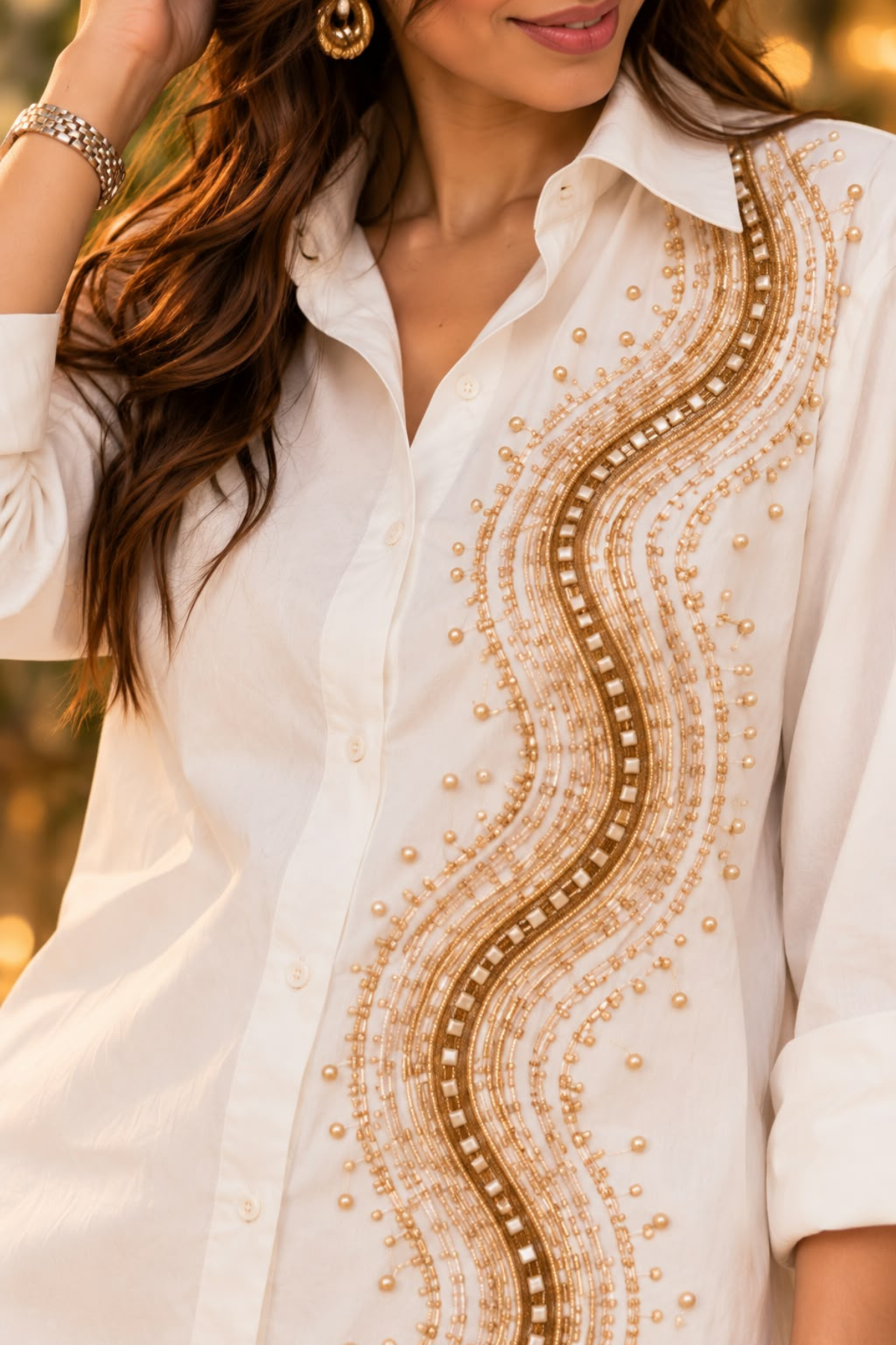 Golden Wave Shirt Dress