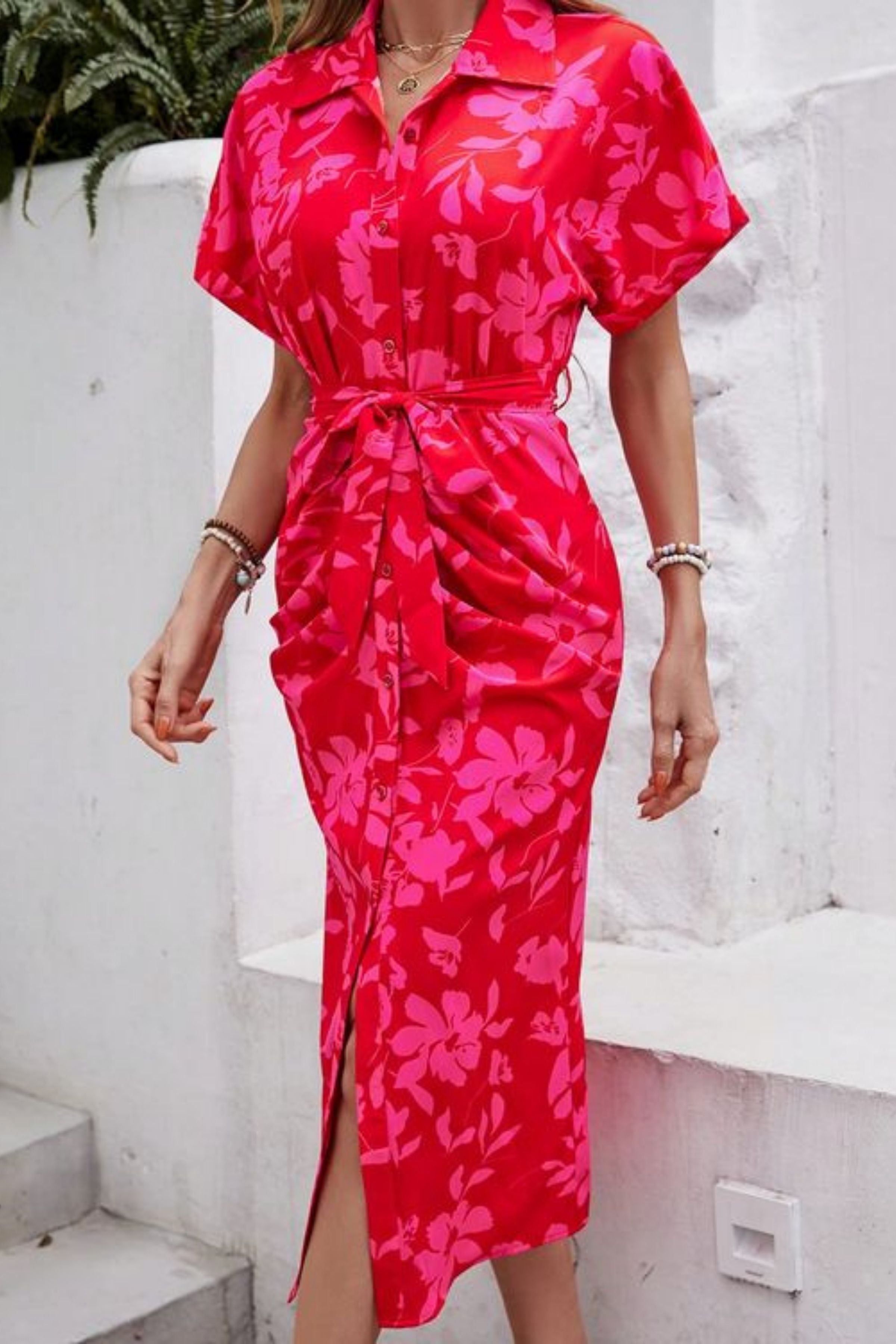 MINSK BATWING SLEEVE BELTED DRESS