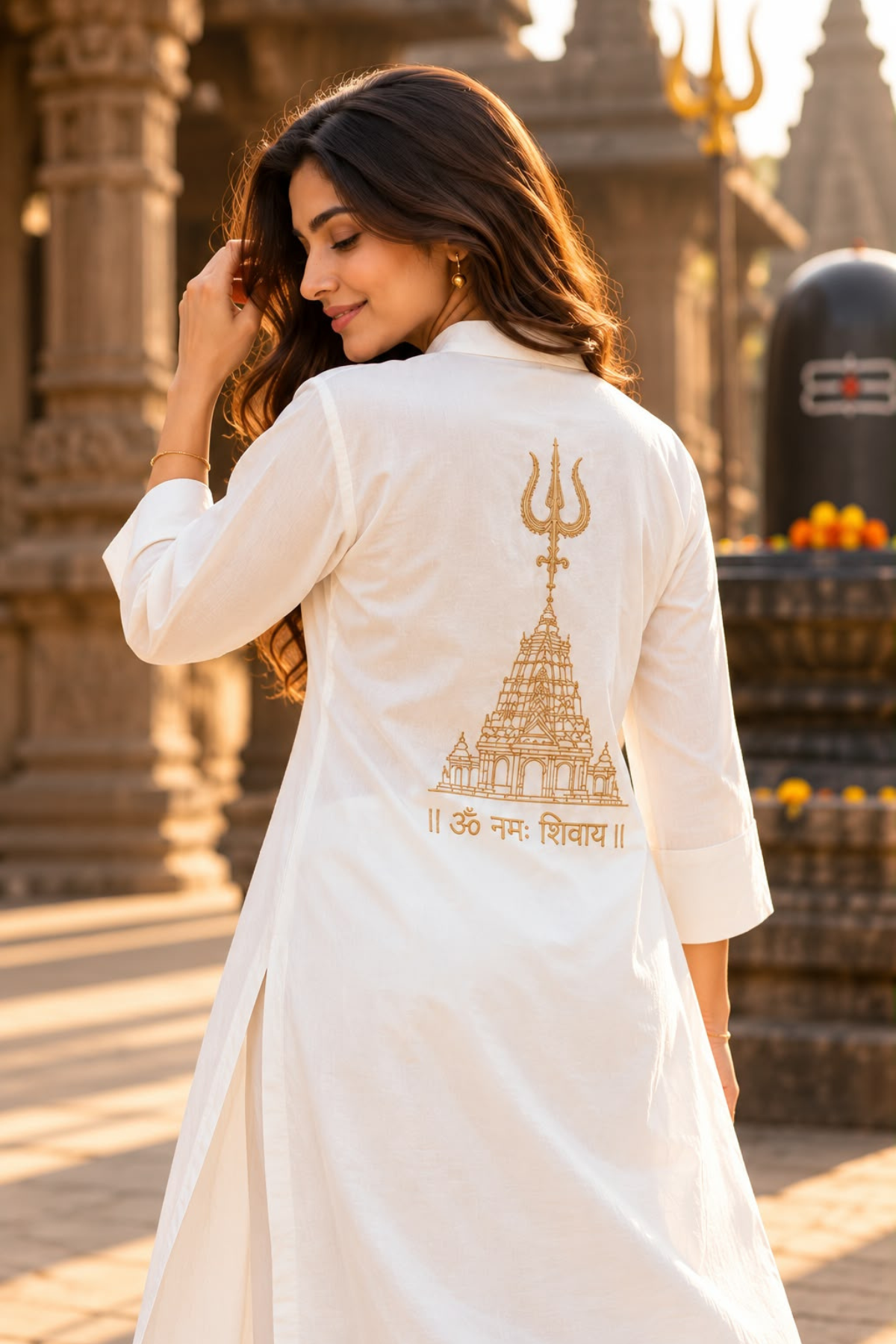 Trishul Temple Embroidered Kurta Set