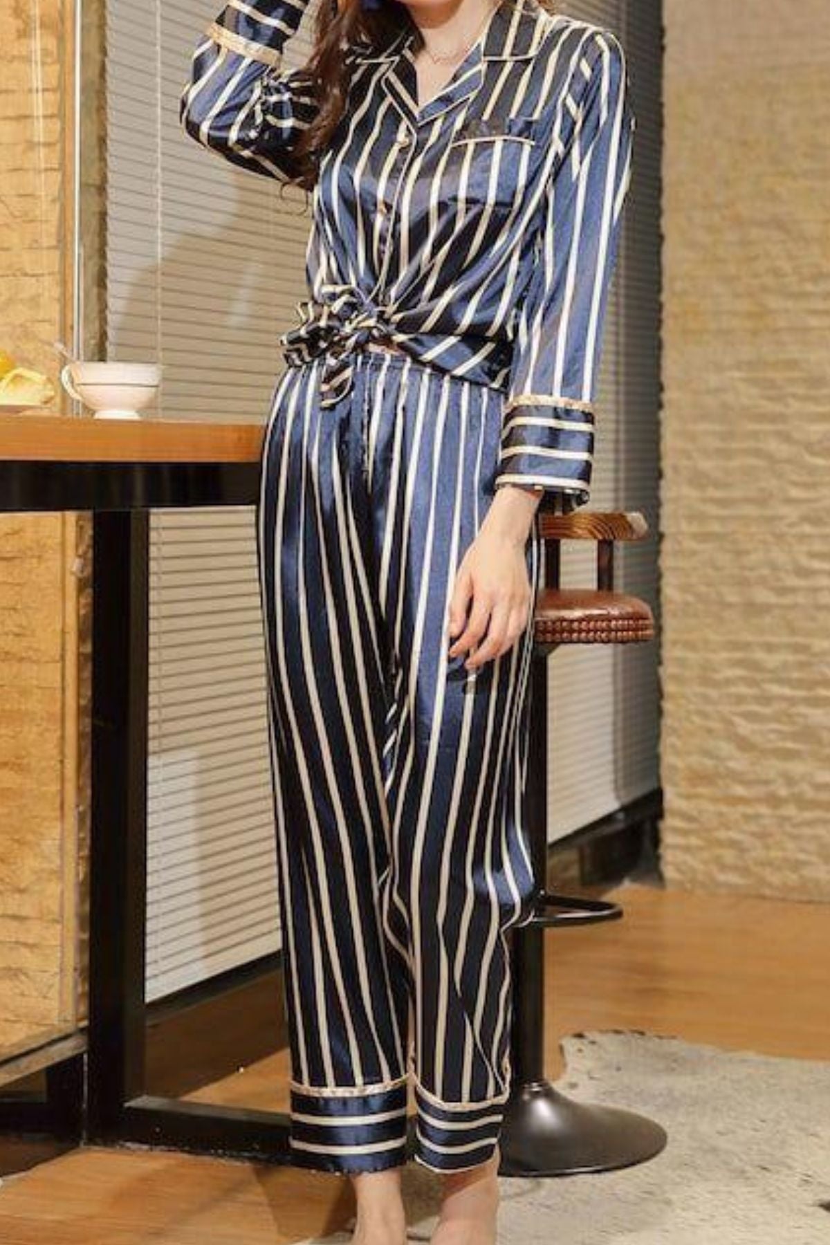 Gleam Stripes Satin Night Suit