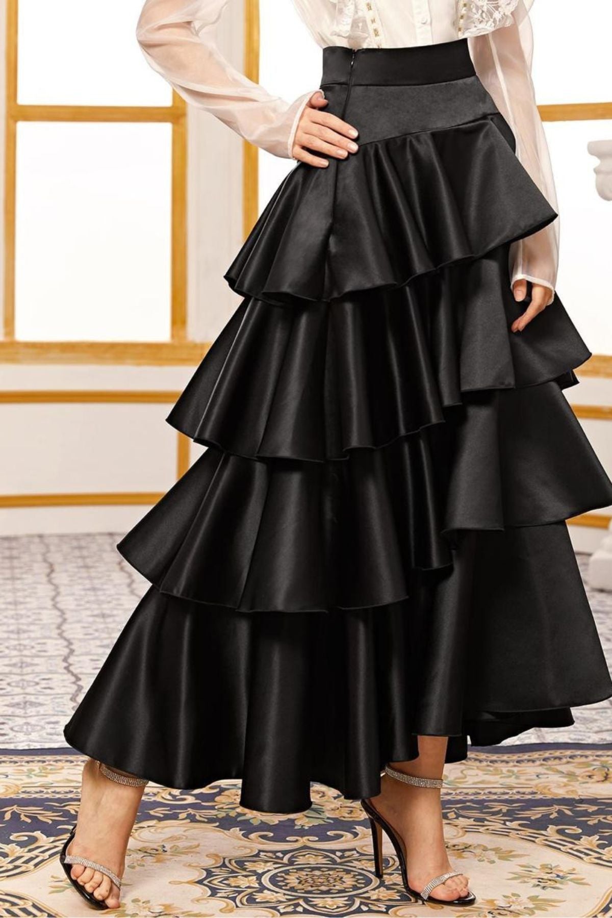 Black Ruffle Flow Skirt