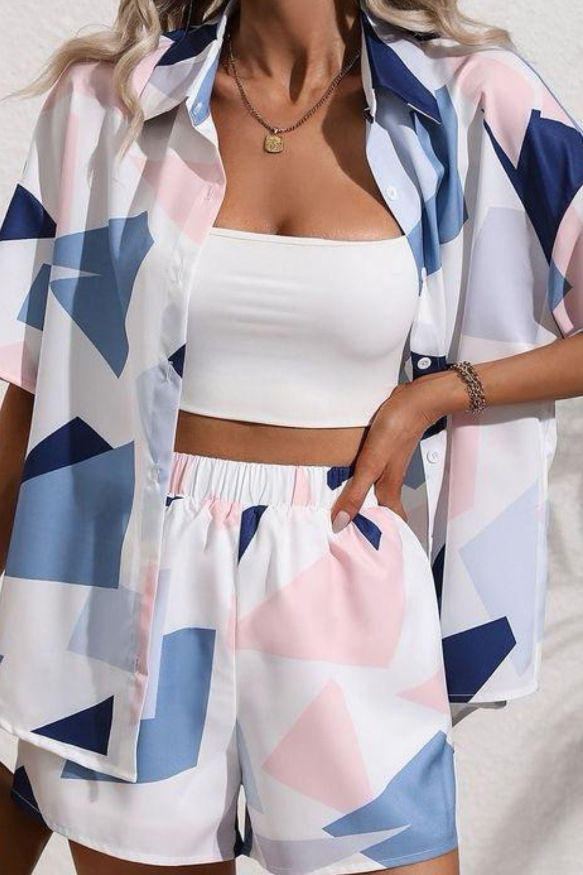 COSMIC GRID KIMONO AND SHORTS SET