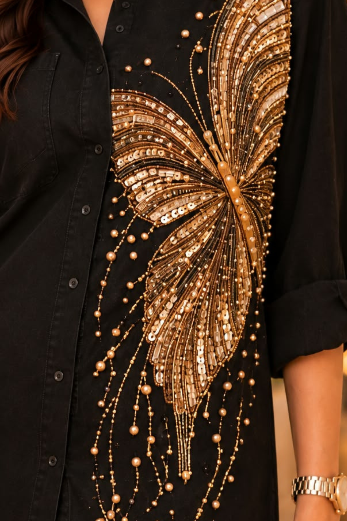 Golden Butterfly Shirt Dress