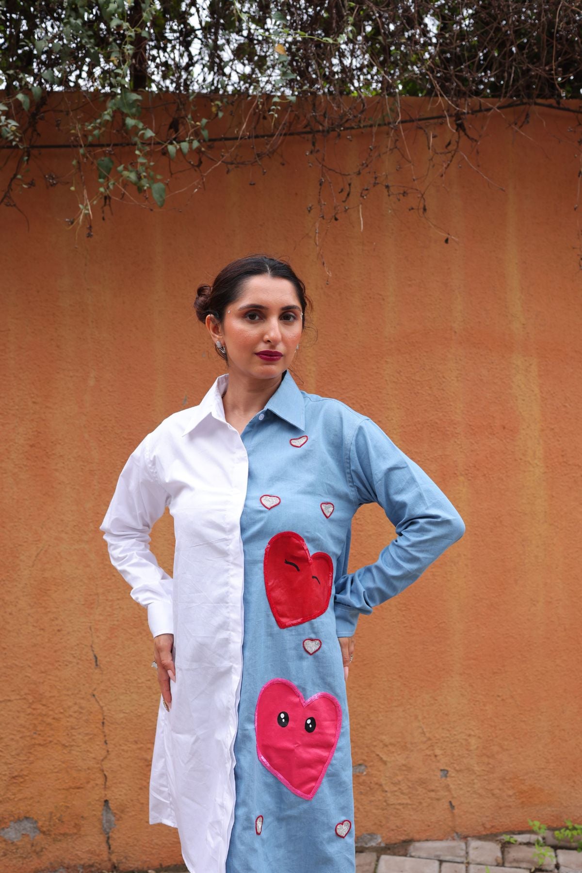 Heart Contrast Shirt Dress