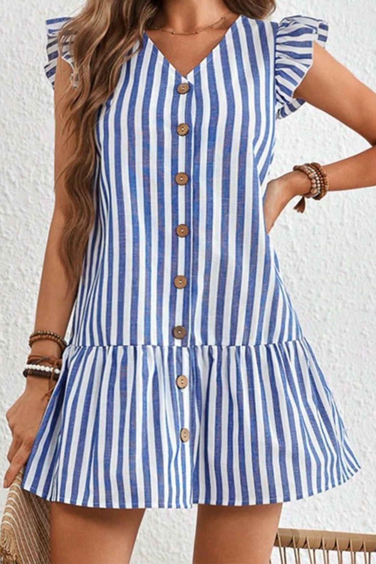 Blue Ripple Ruffle Dress