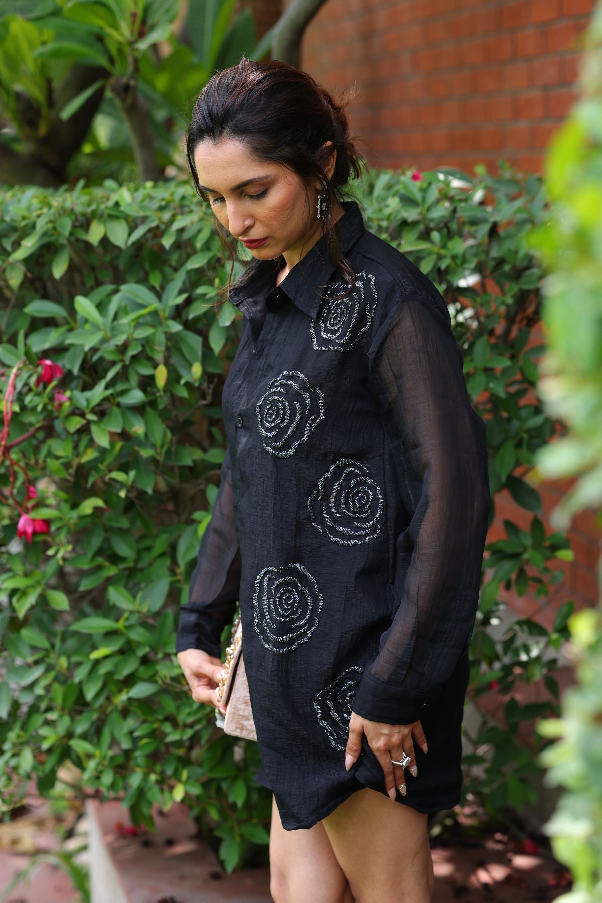 Black Blossom Shirt Dress