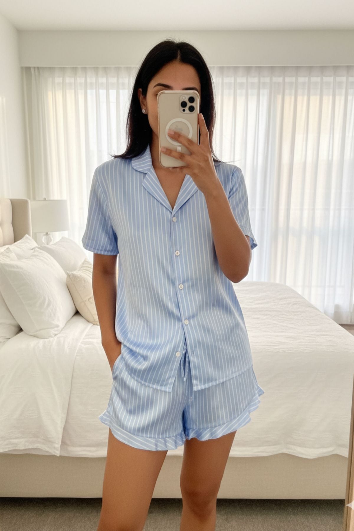 Blue Wave Stripes Night Suit