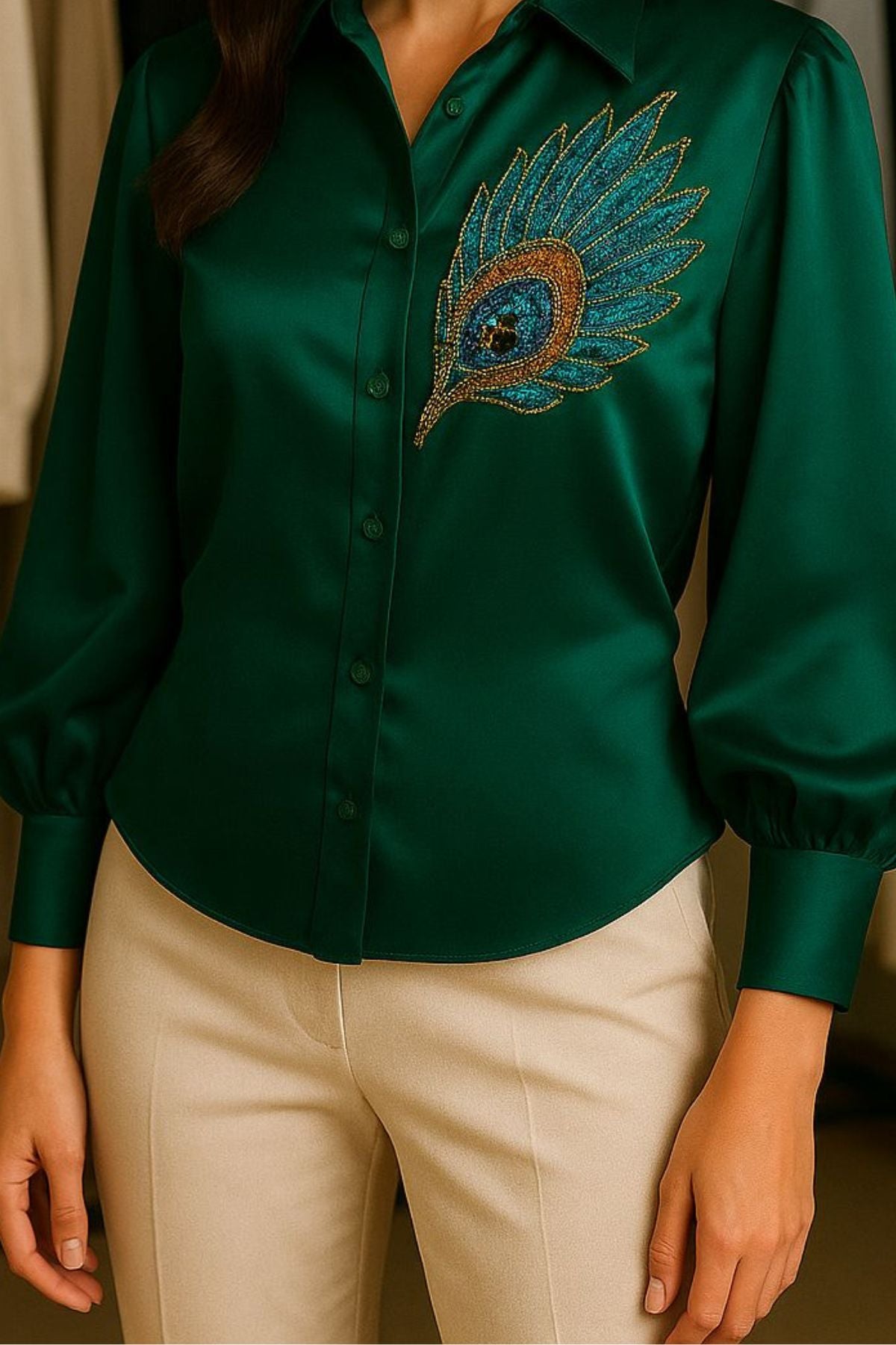 Feather Glow Satin Shirt