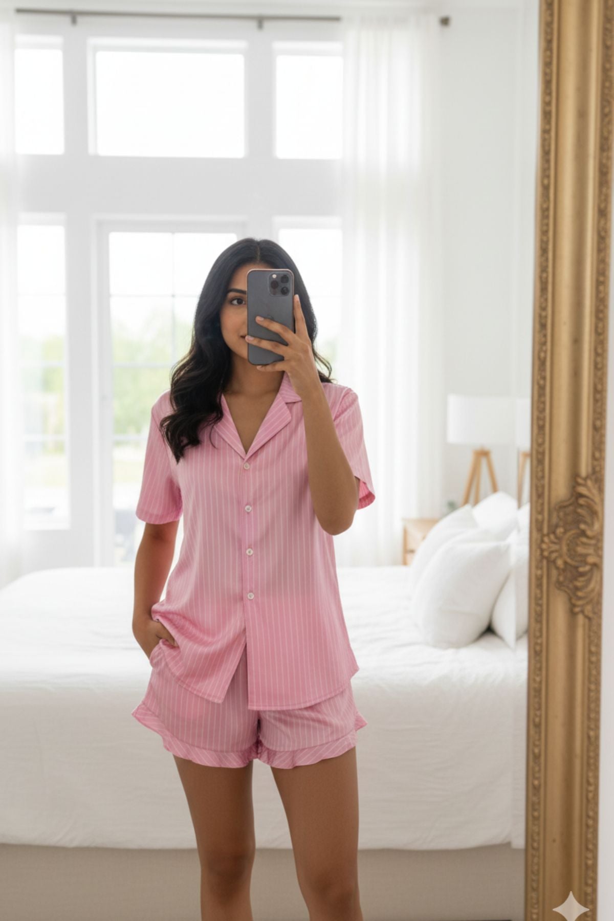 Rose Wave Stripes Night Suit