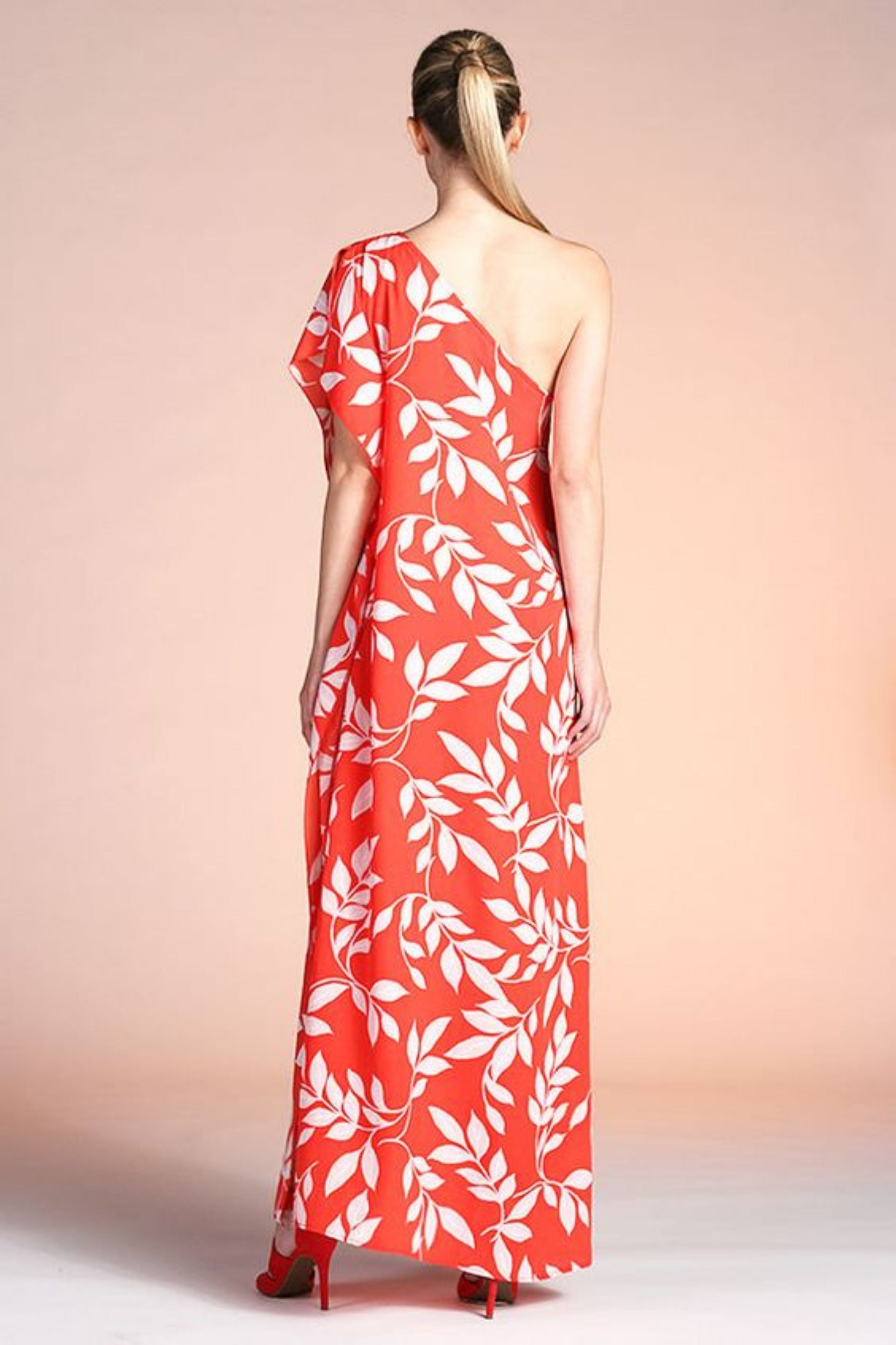 CORAL ORANGE ONE SHOULDER  MAXI DRESS