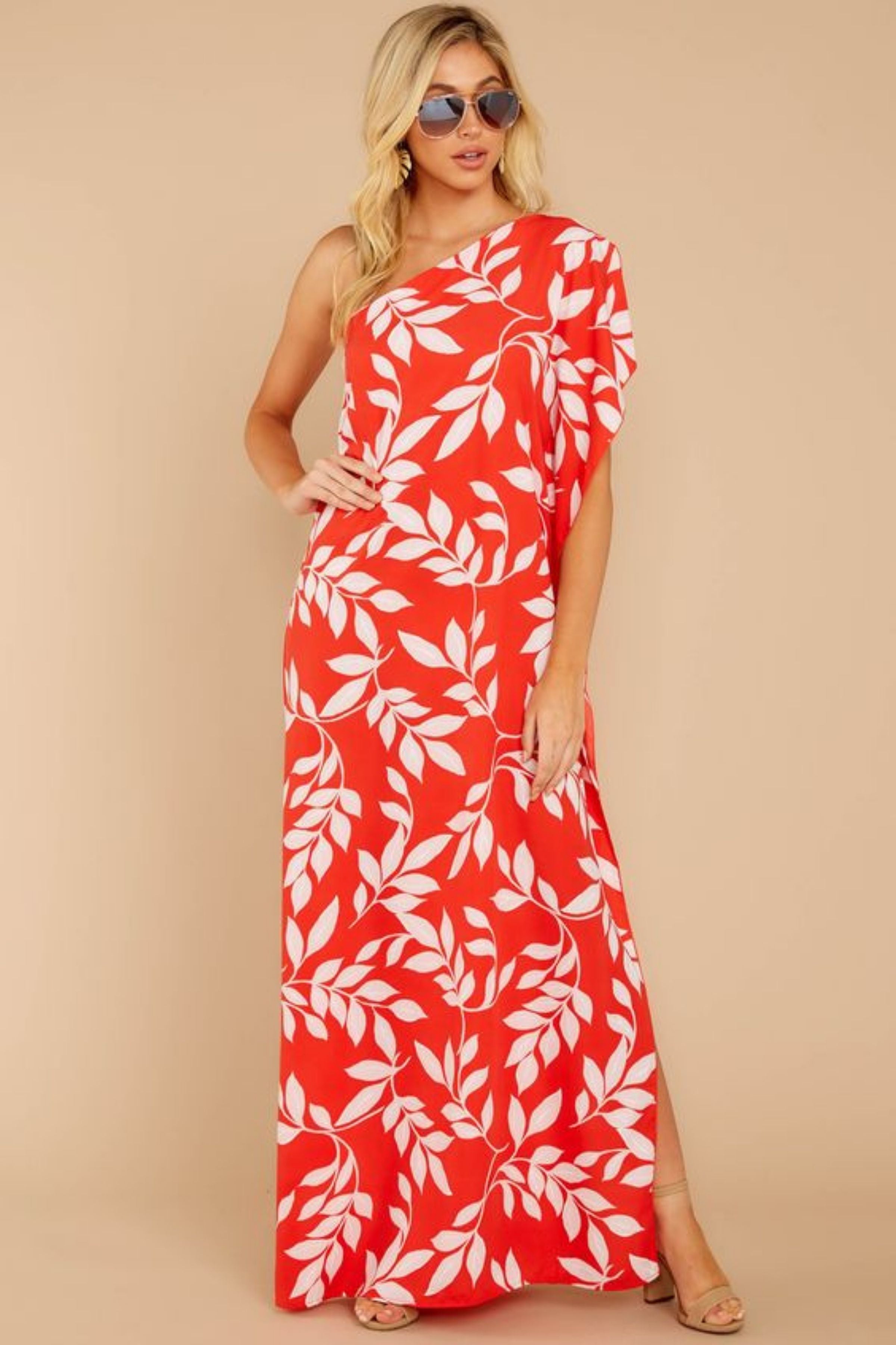 CORAL ORANGE ONE SHOULDER  MAXI DRESS