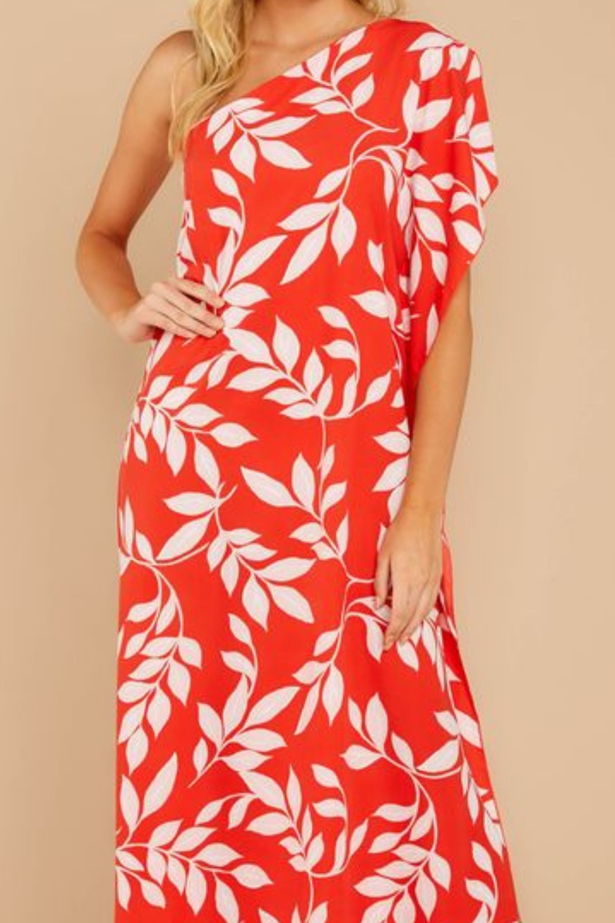 CORAL ORANGE ONE SHOULDER  MAXI DRESS