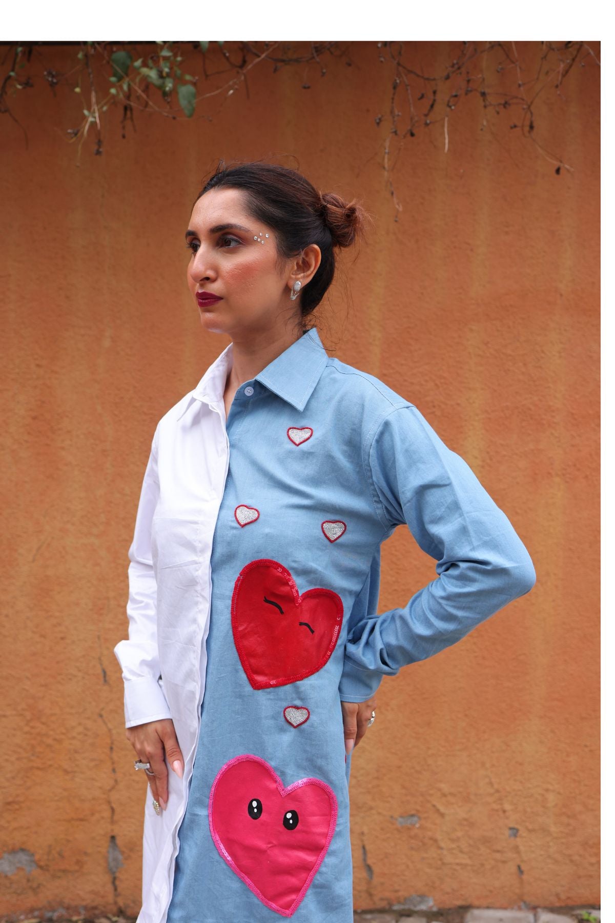 Heart Contrast Shirt Dress