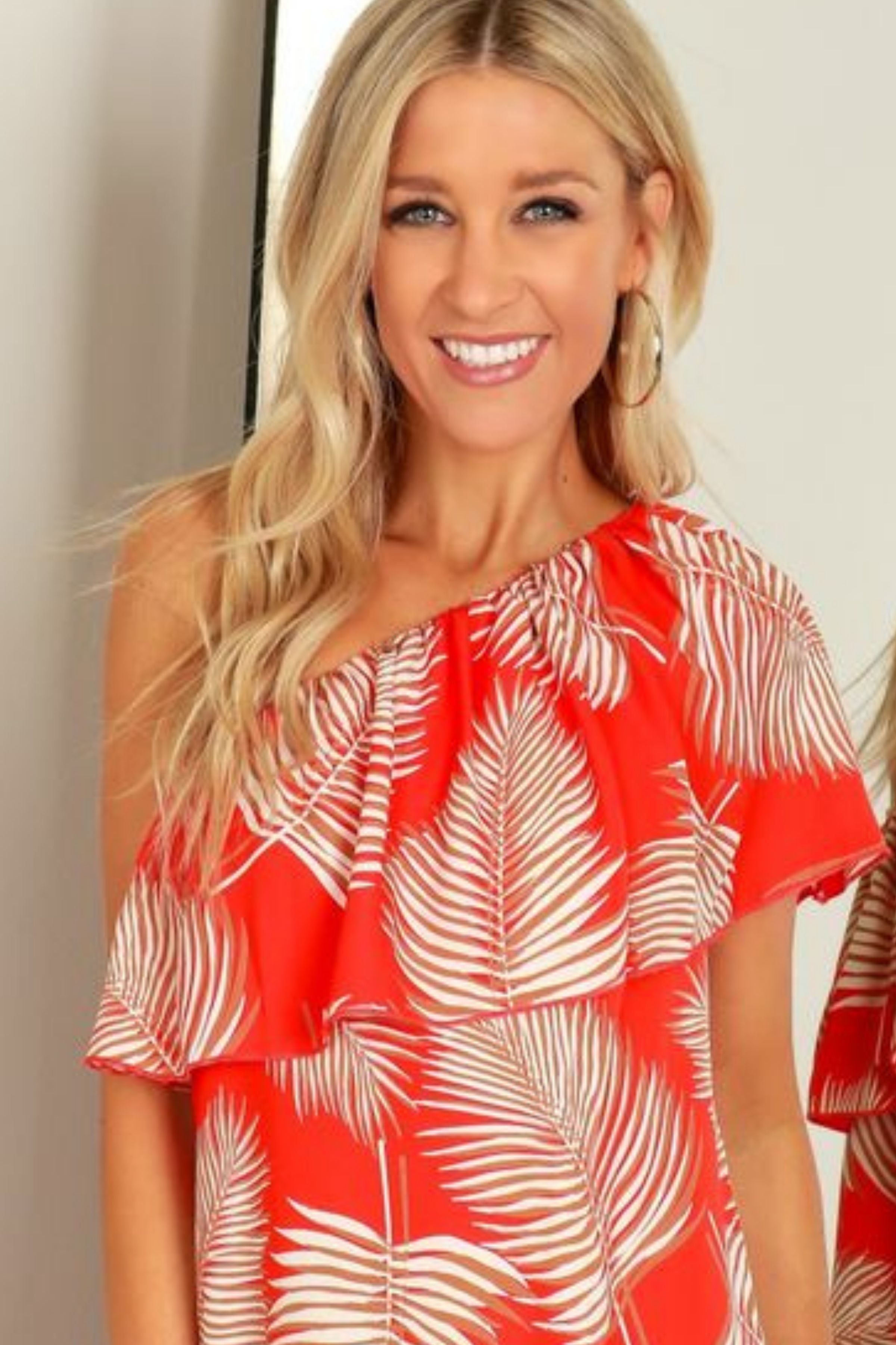 ORANGE PALM ONE SHOULDER DRESS