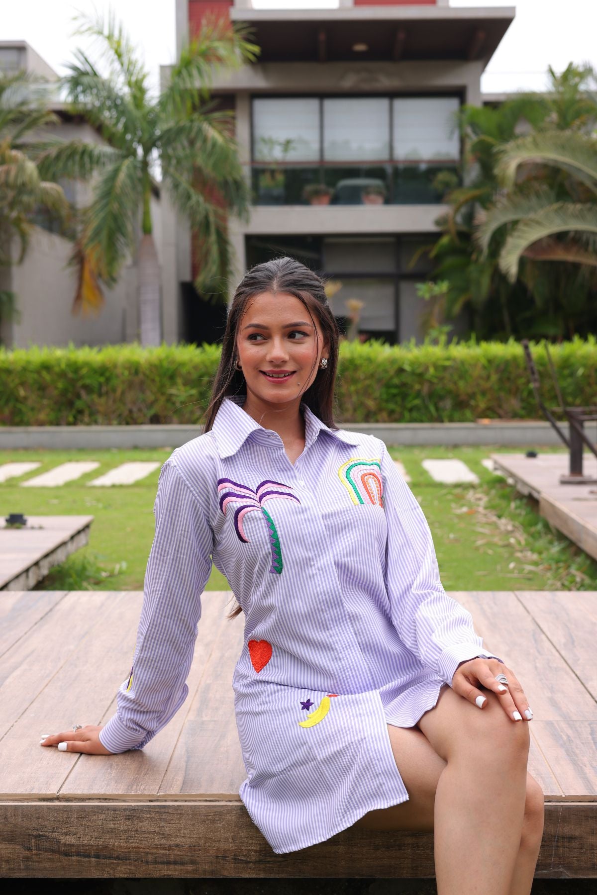 Tropical Stripe Shirt Dress