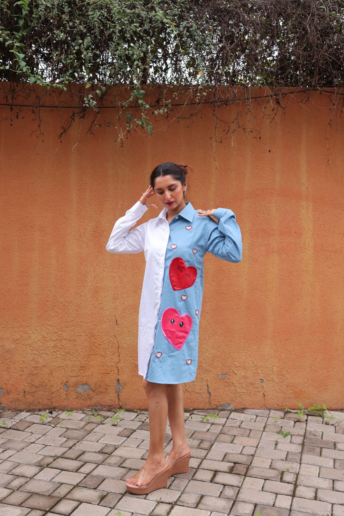 Heart Contrast Shirt Dress