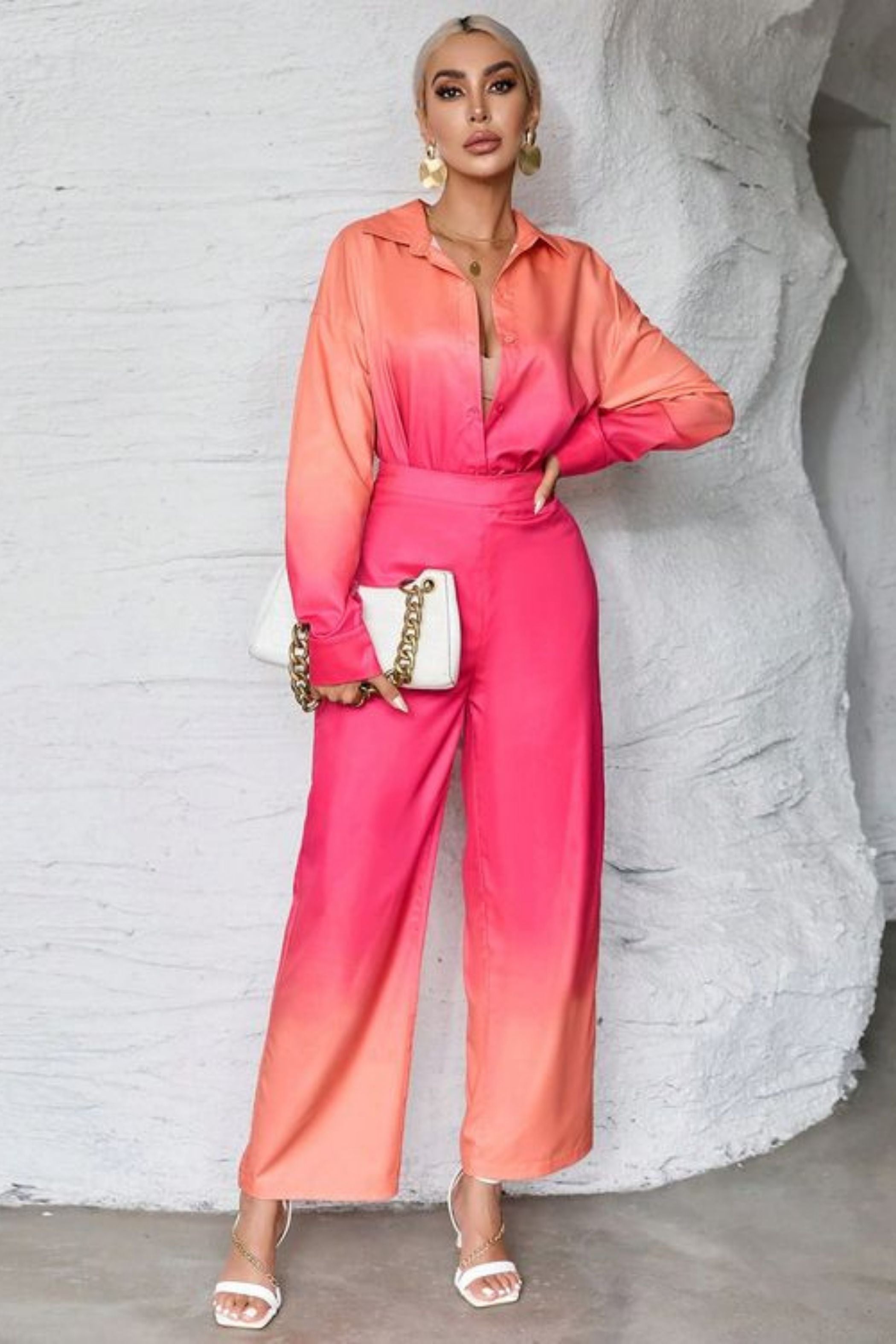 OMBRE SHIRT & WIDE LEG TROUSERS