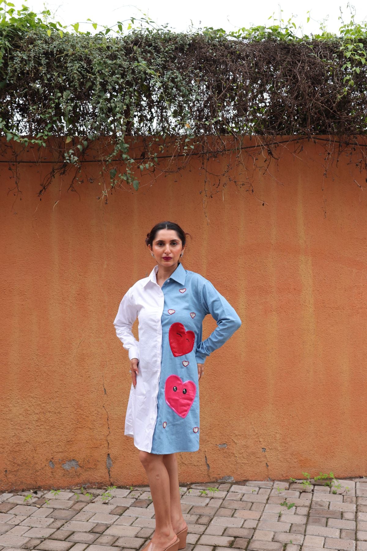 Heart Contrast Shirt Dress