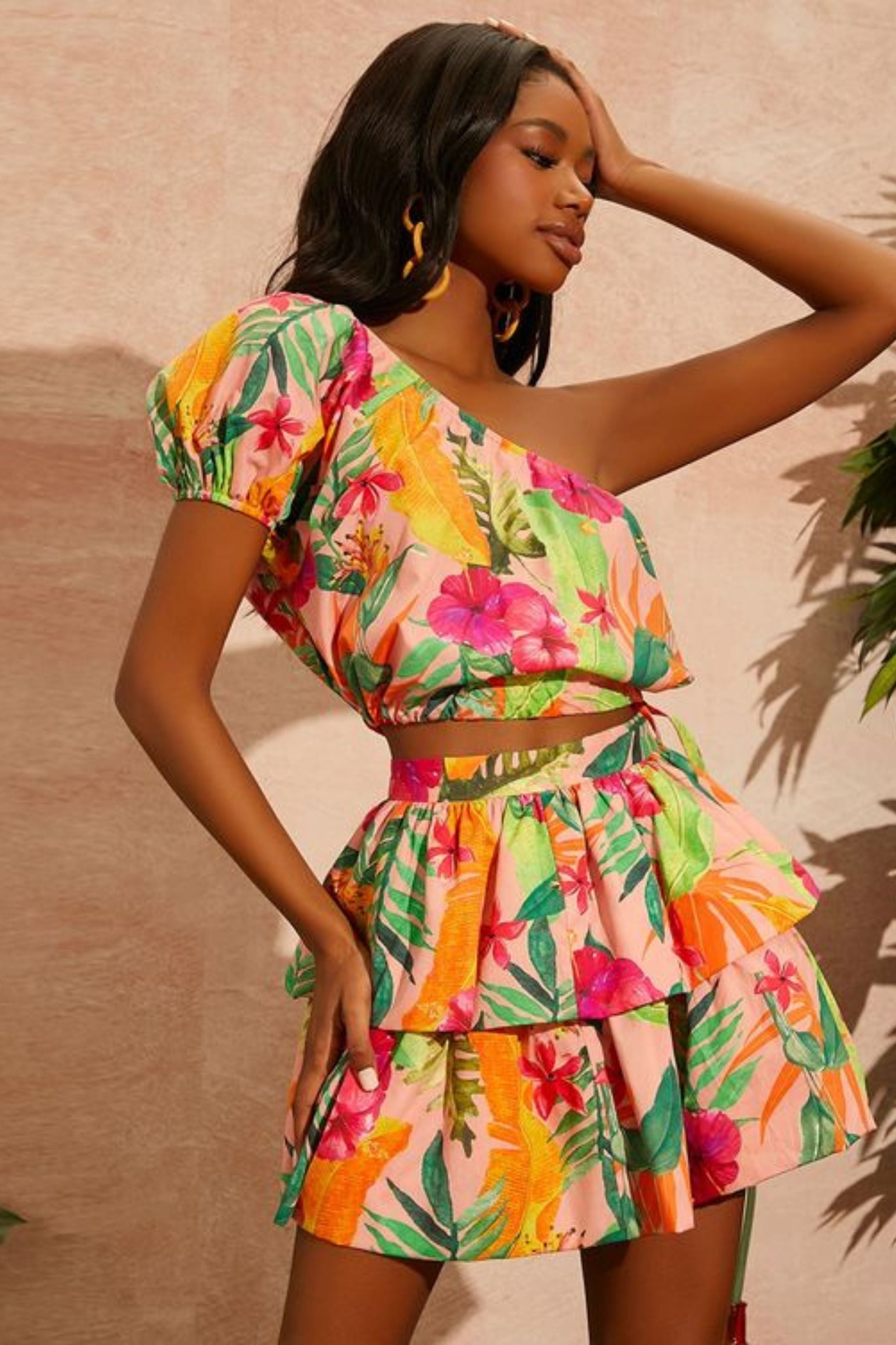 TROPICAL LAYERED CROP TOP AND SKIRT