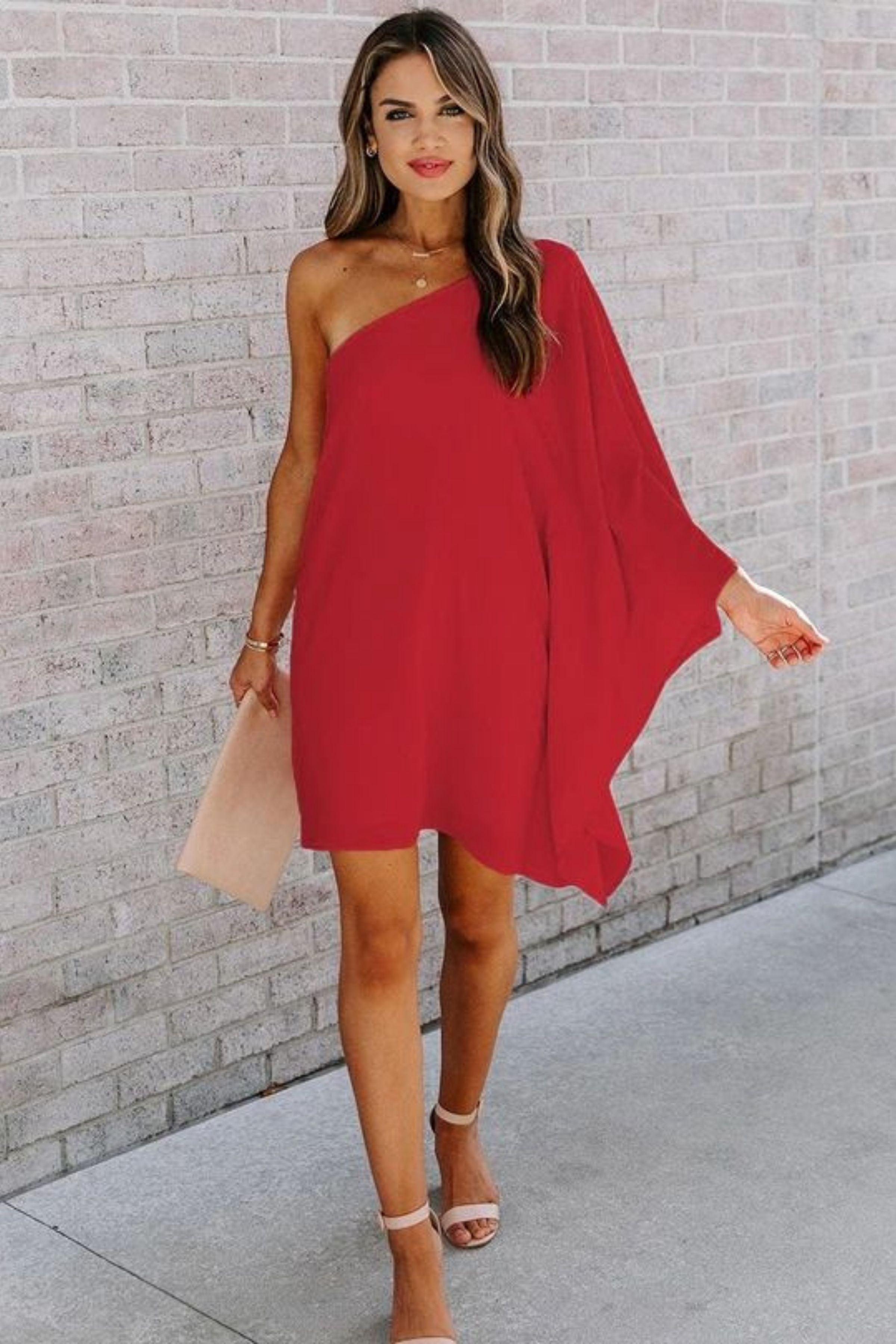 RED ONE SHOULDER DRESS