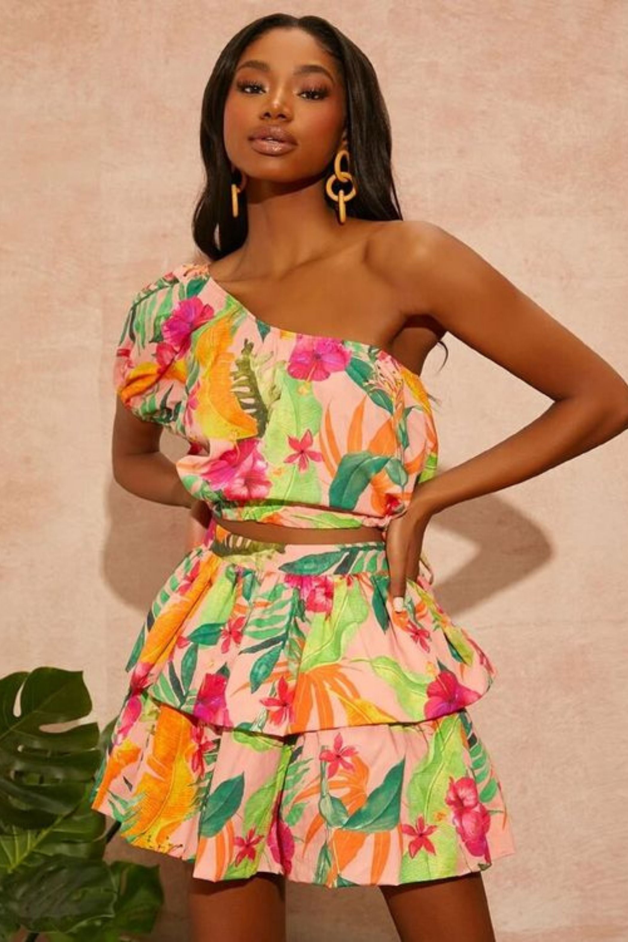 TROPICAL LAYERED CROP TOP AND SKIRT