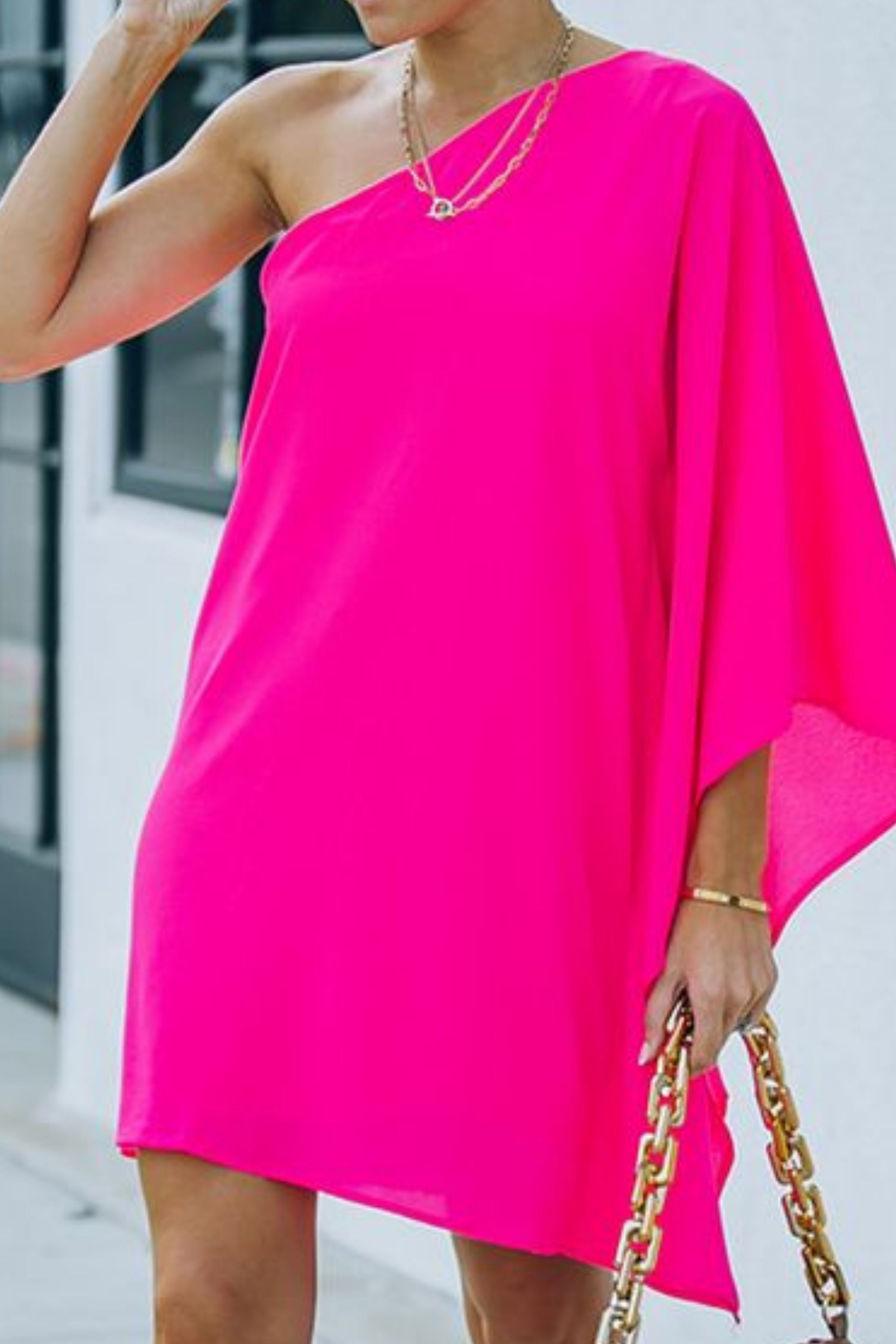 FUSCIA ONE SHOULDER  DRESS