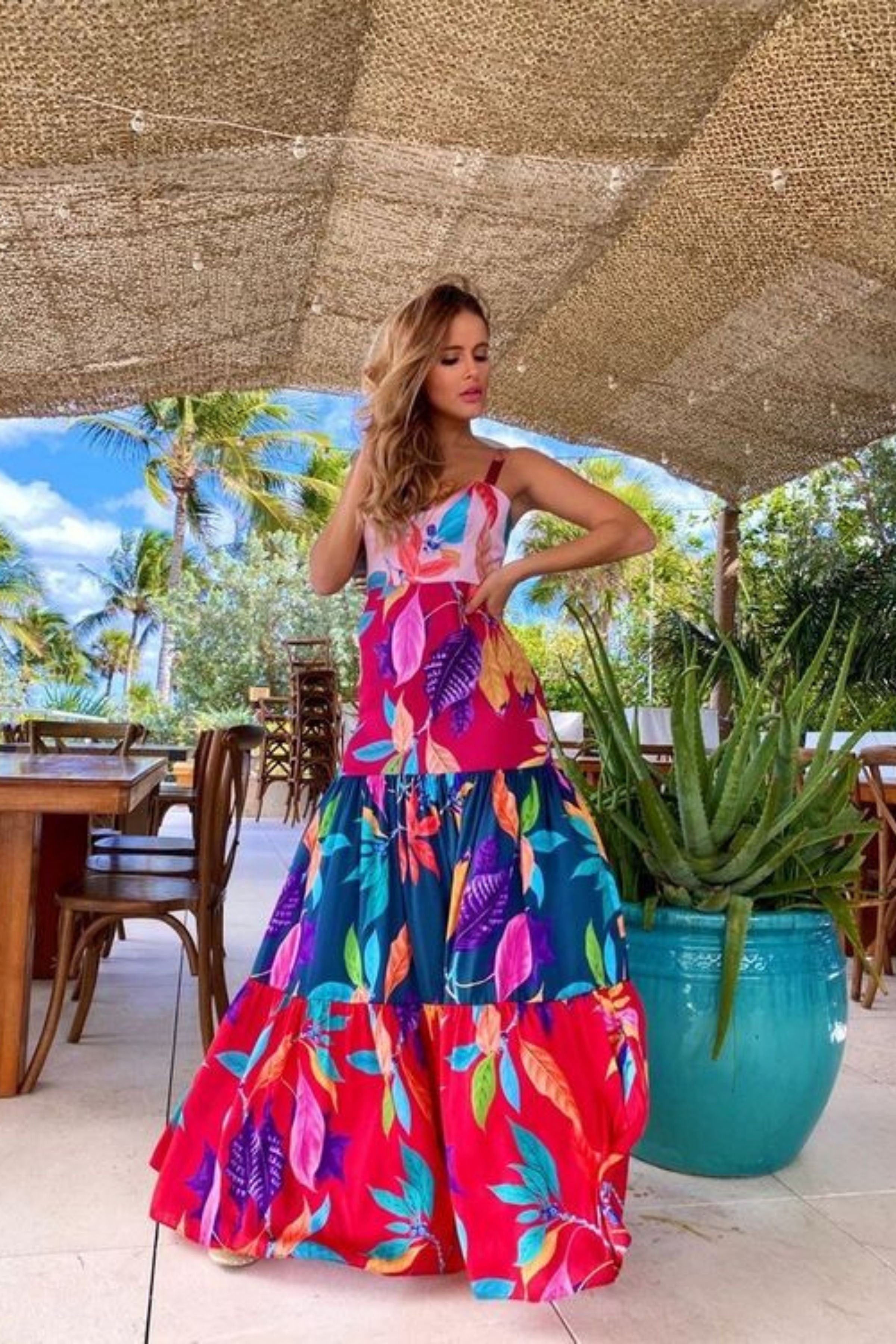 JEMA FLORAL LONG RUFFLE DRESS