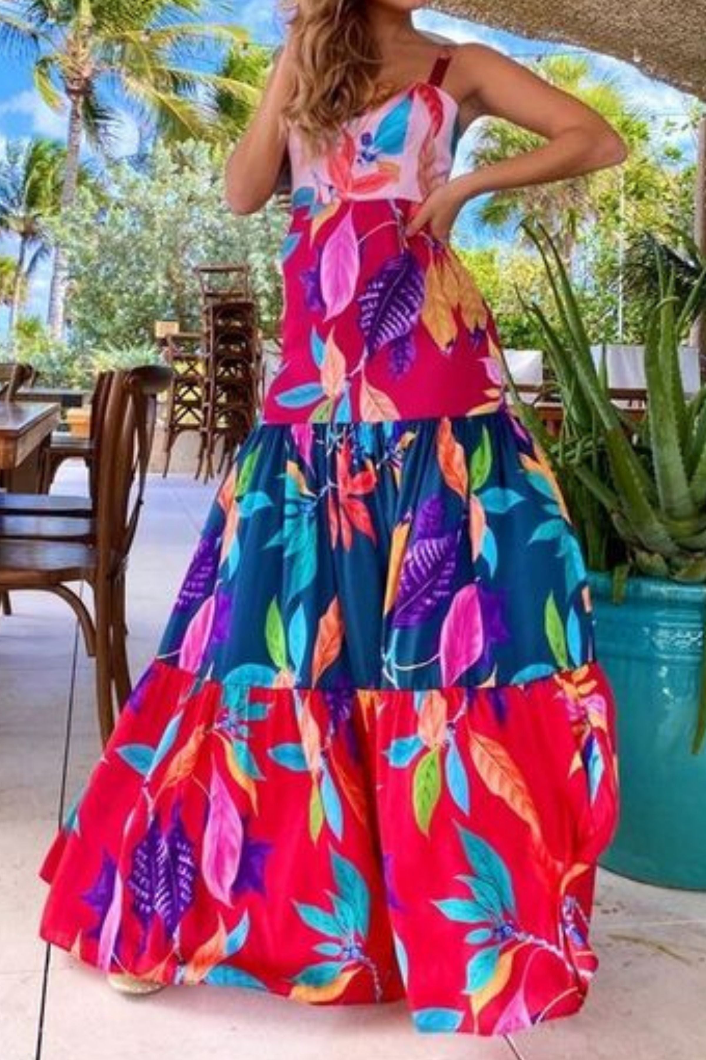 JEMA FLORAL LONG RUFFLE DRESS