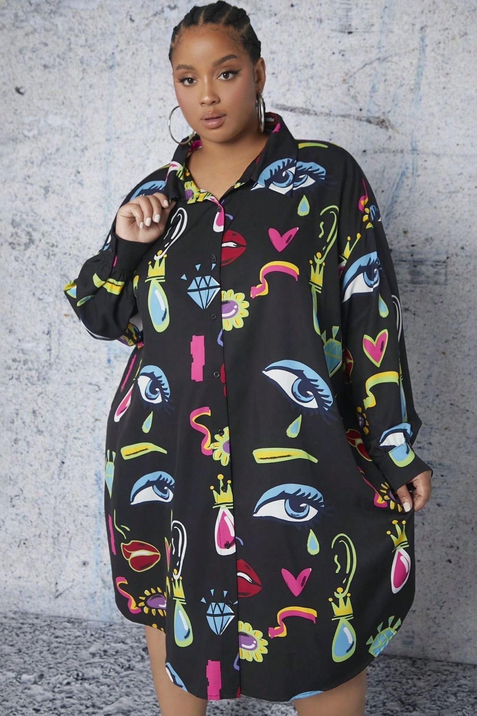 Black Evil Eye Shirt Dress