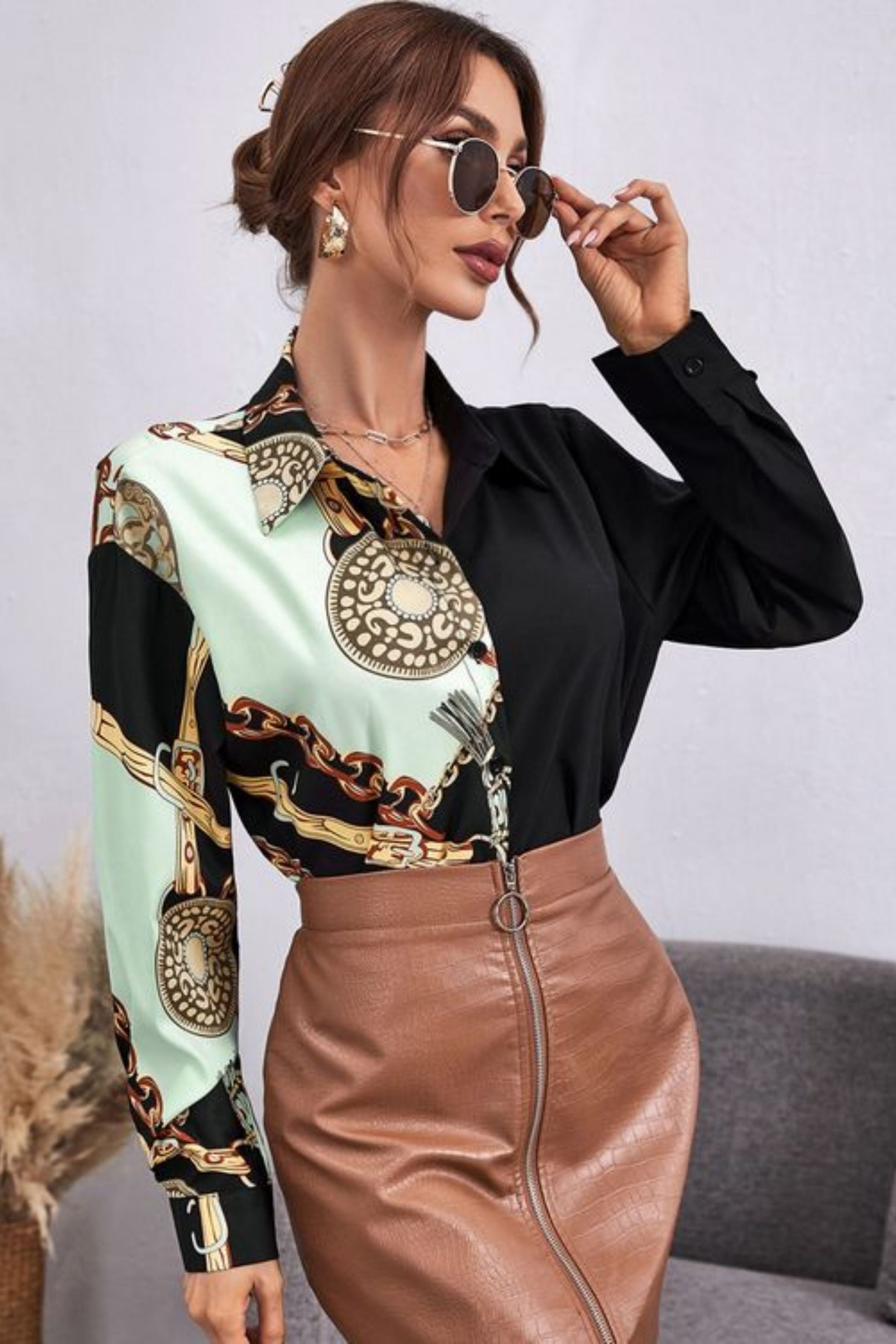 CHAIN BLOCK SATIN SHIRT 3