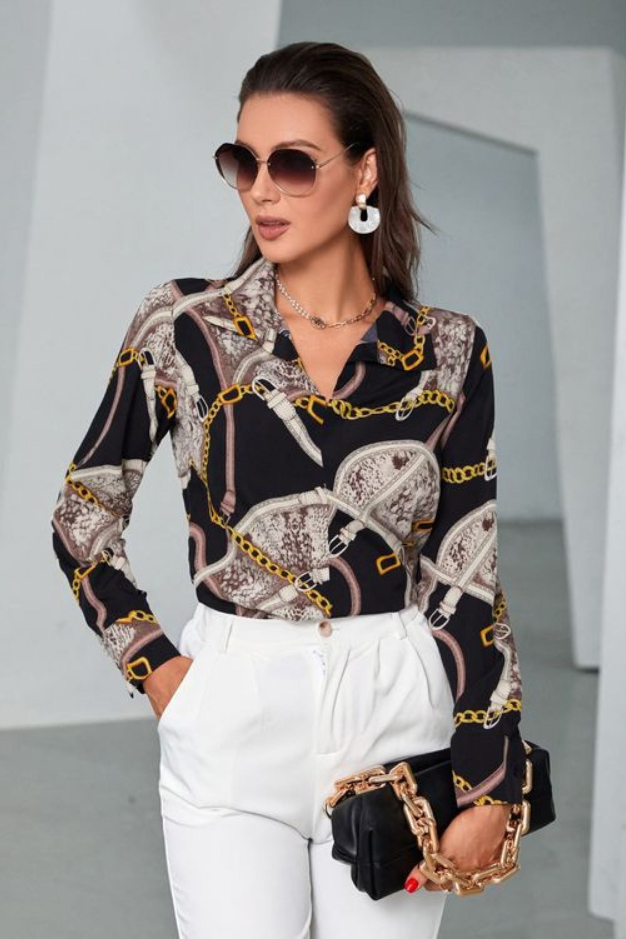 CHAIN SNAKE SATIN SHIRT