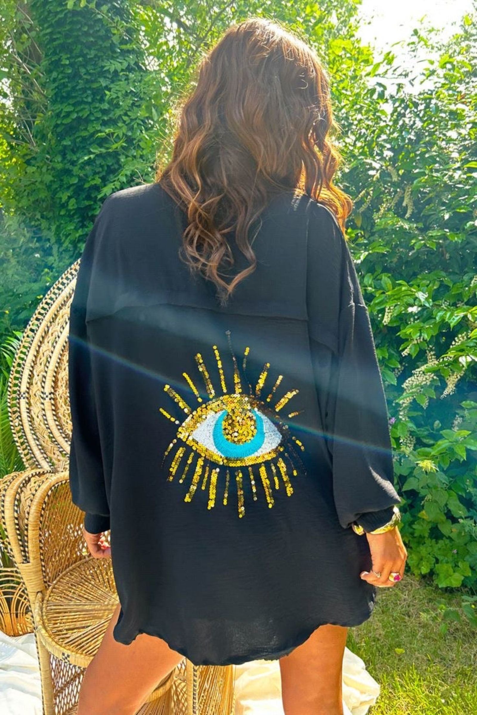 Classic Black Evil Eye Cotton Shirt With Motif 1