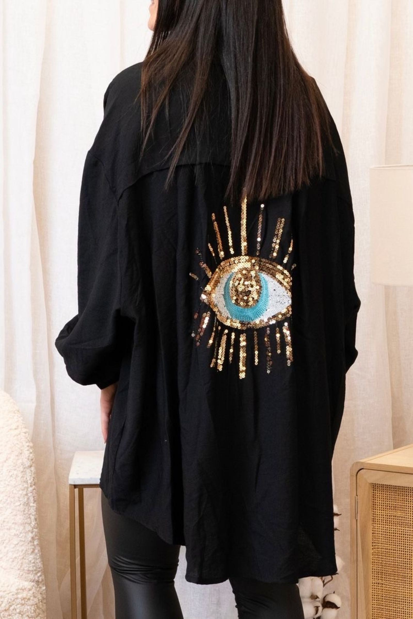 Classic Black Evil Eye Cotton Shirt With Motif 2