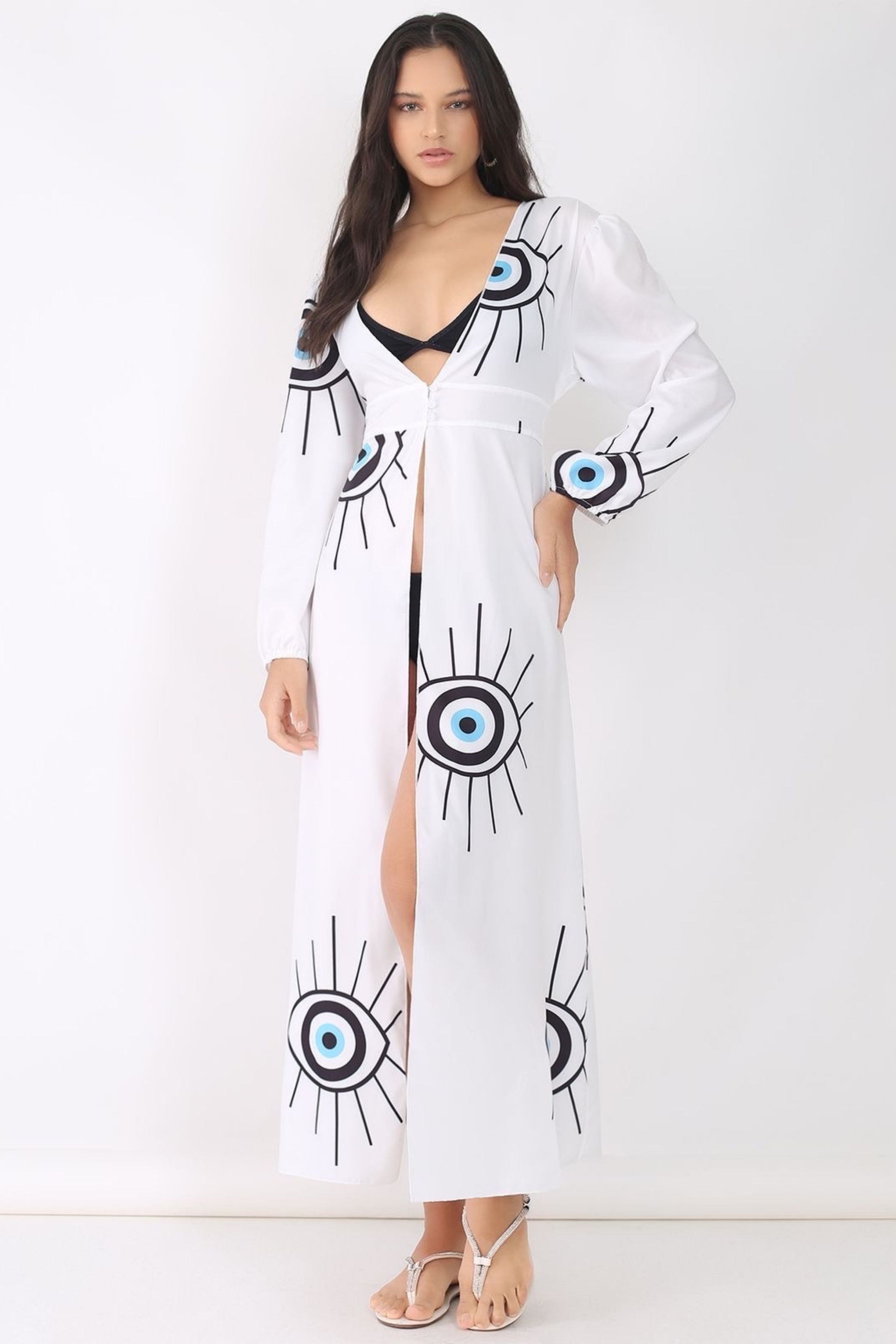 Evil Eye Bohemian Swim Cover Up With Pearls 3