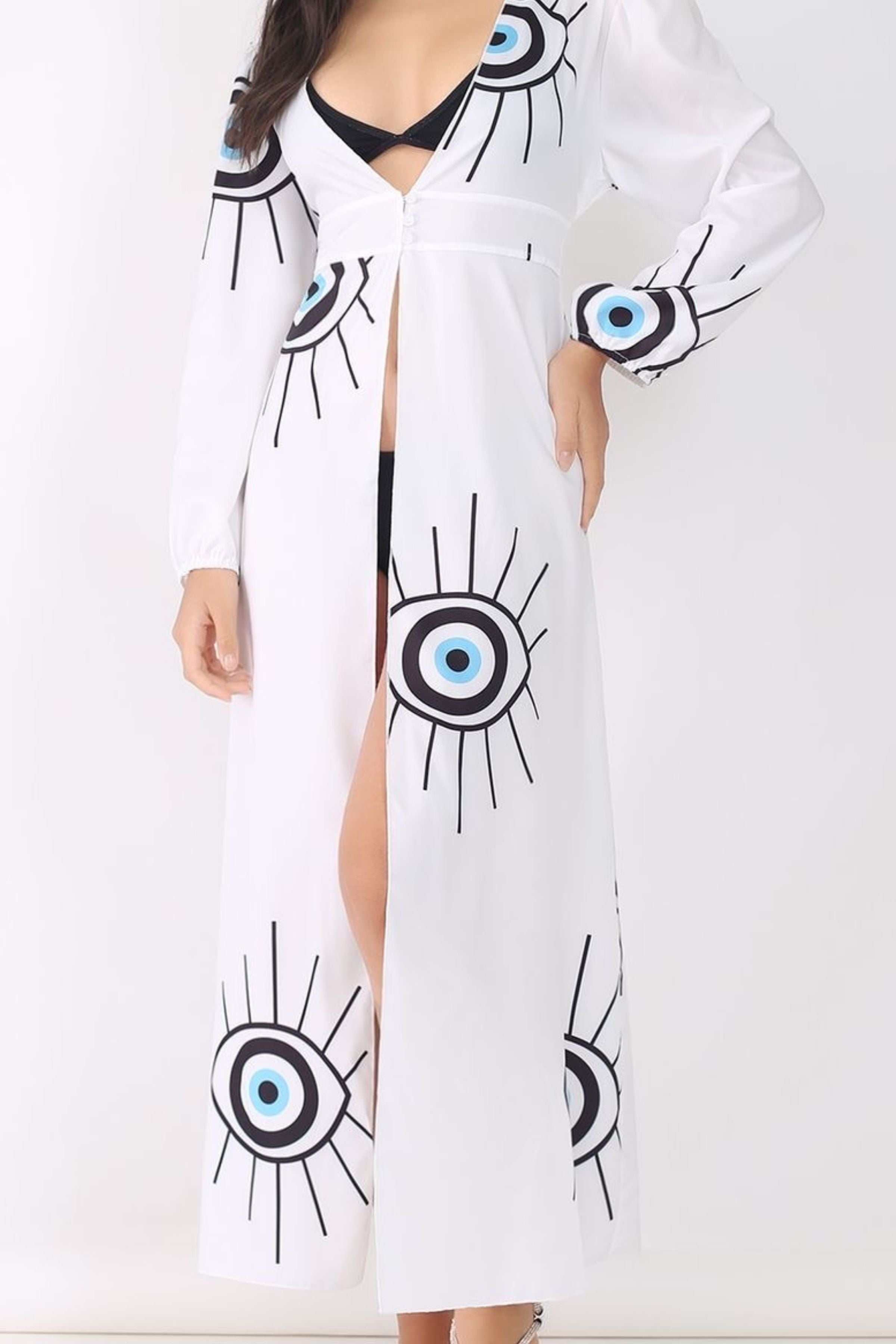 Evil Eye Bohemian Swim Cover Up With Pearls 4