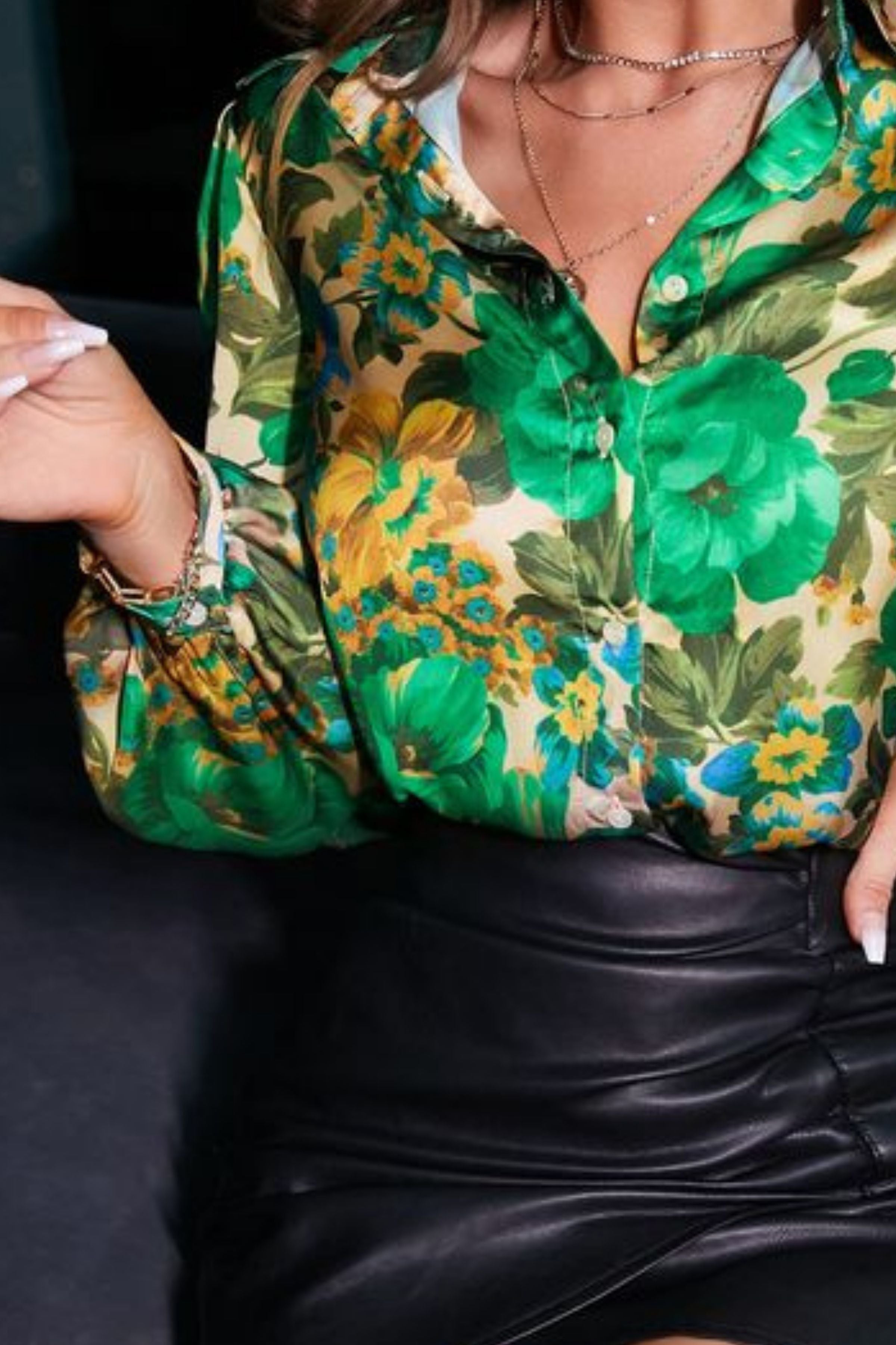 FLORAL PRINT BISHOP SLEEVE SHIRT