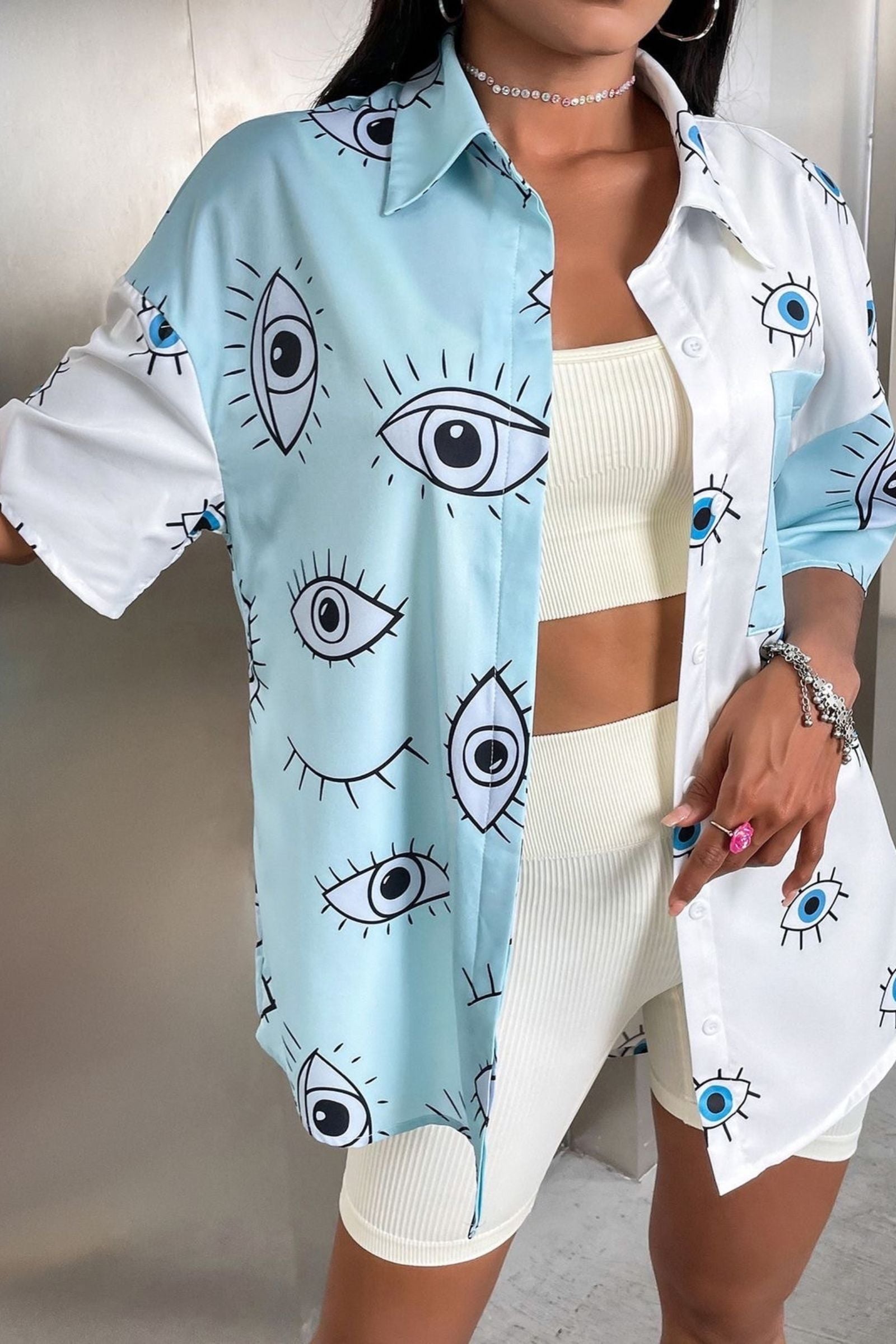 Half Blue And White Evil Eye Shirt