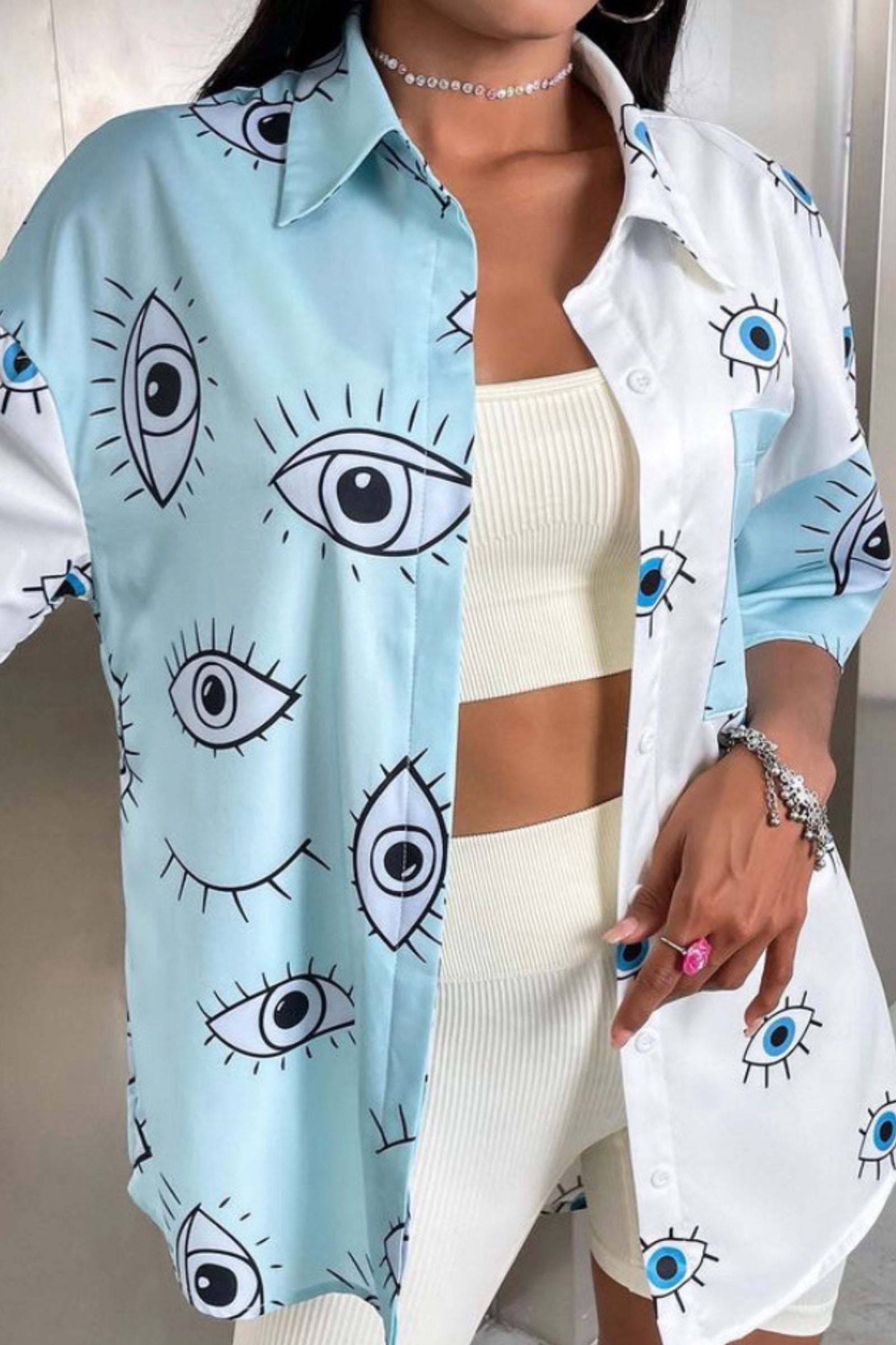 Half Blue And White Evil Eye Shirt 1