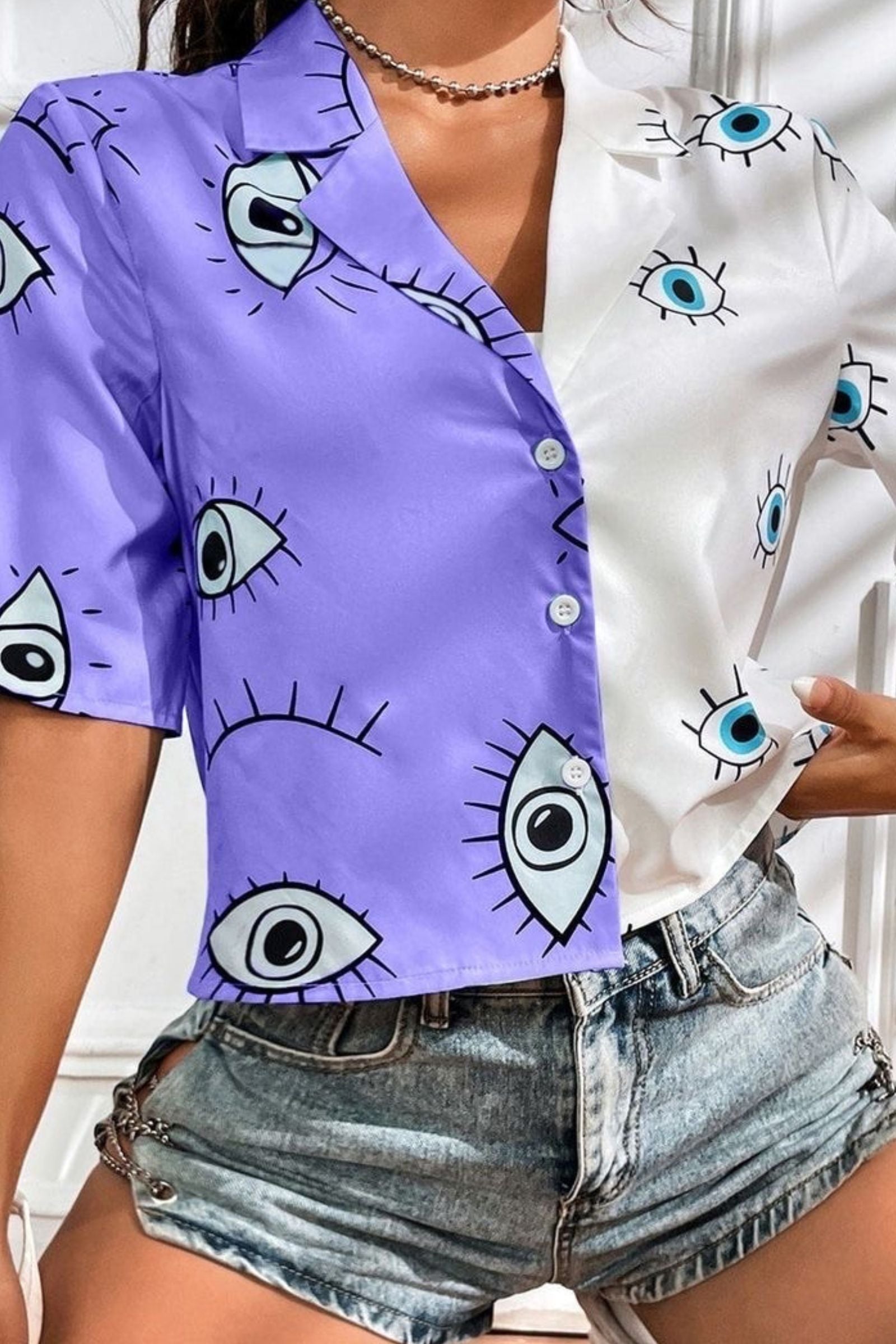 Half Violet And White Evil Eye Shirt