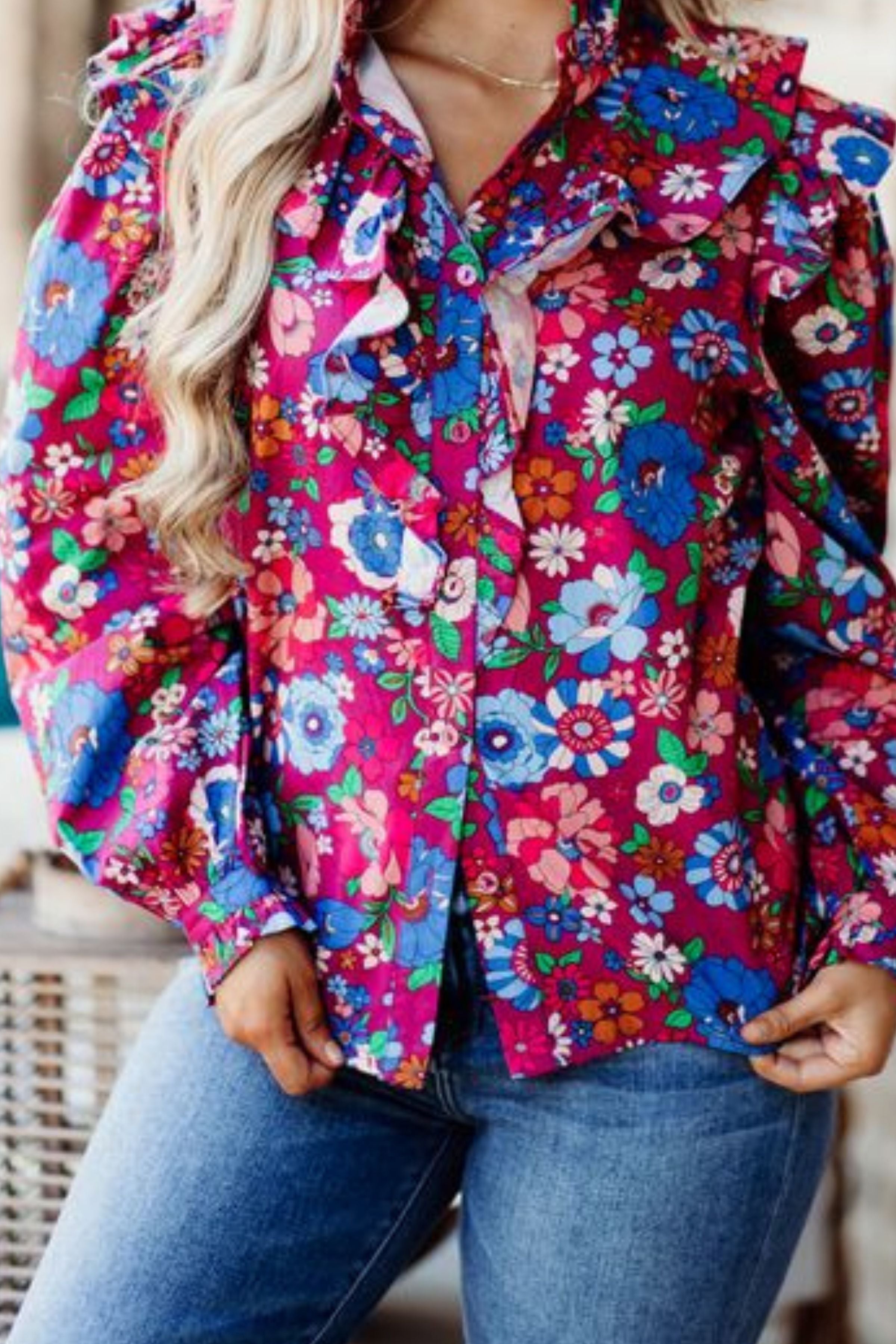 KARLIE MAGENTA LONDON FLORAL SHIRT 1